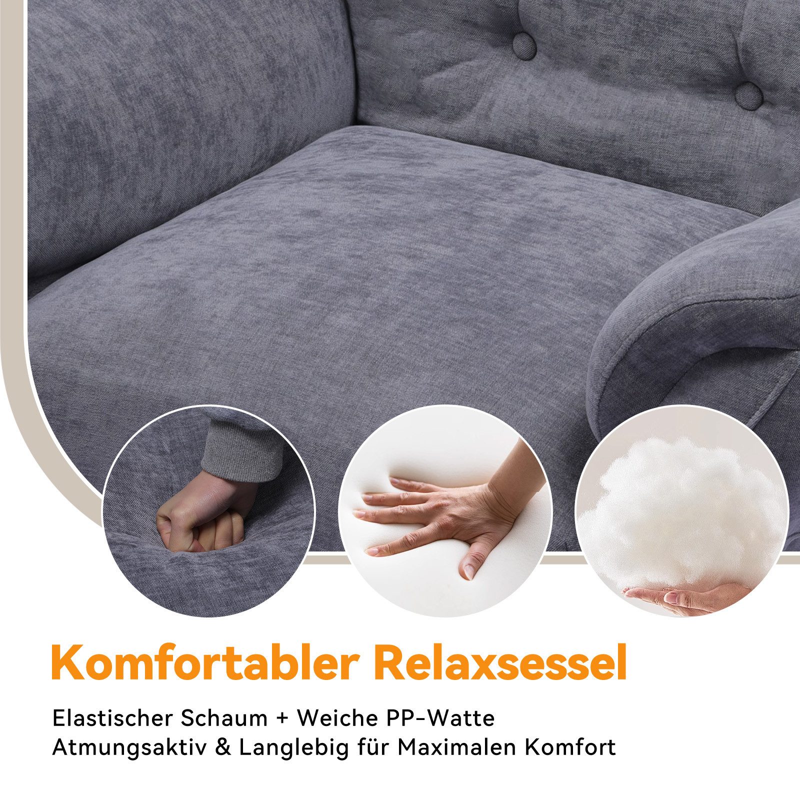 COMHOMA Relaxsessel Fernsehsessel mit Verstellbarer Rückenlehne Verstellung bis 160° (Relaxsessel mit Hocker), Liegesessel mit Hocker Polstersessel Stoff Einzelliegesessel