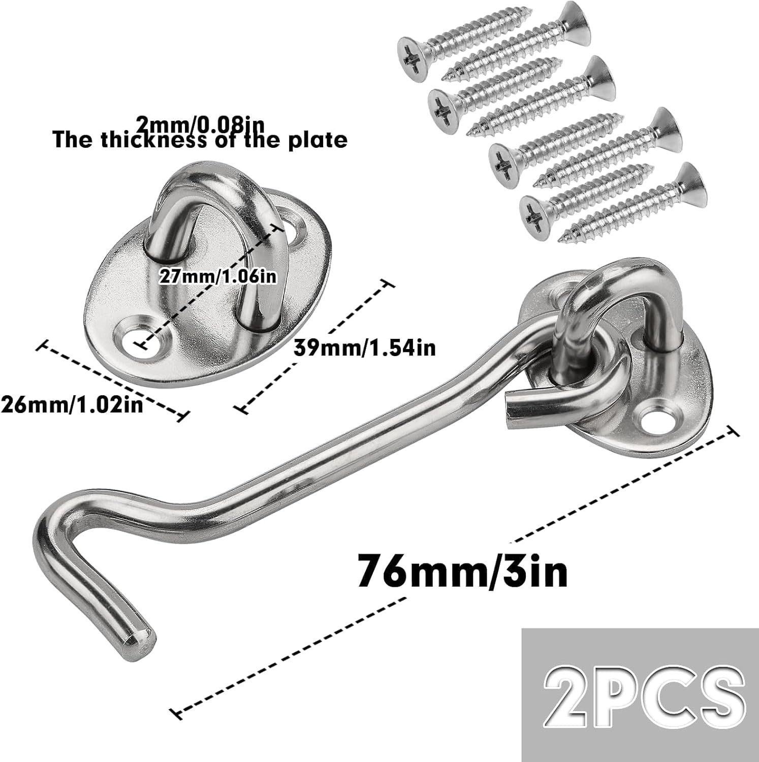 Auledio Schraubhaken Sturmhaken mit öse Edelstahl 2 Stück Riegel Tür Kabine günstig online kaufen
