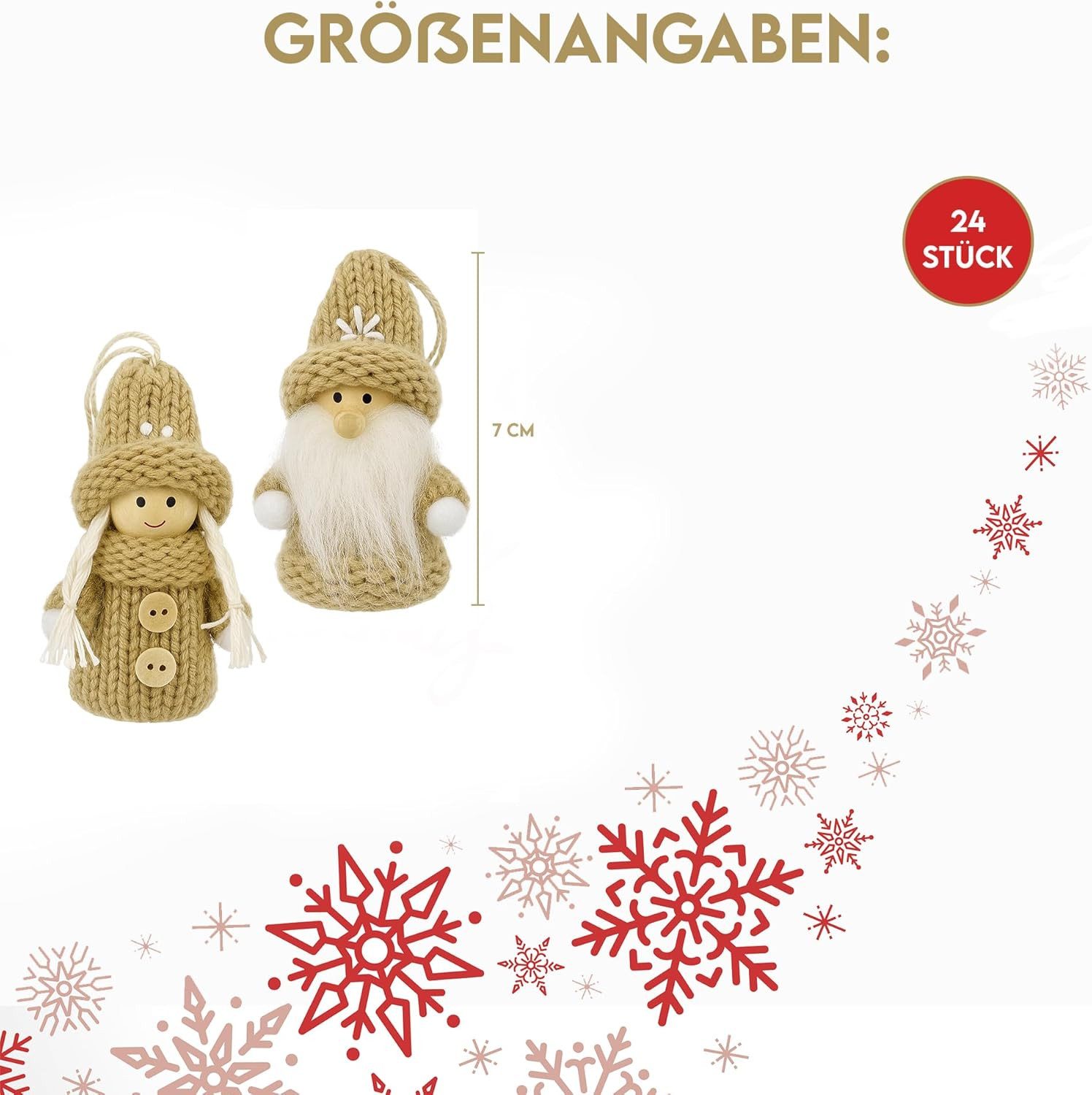 hausleben Wichtel Figuren Set – Weihnachtsdeko 7 cm (24 St), aus Holz & Strick