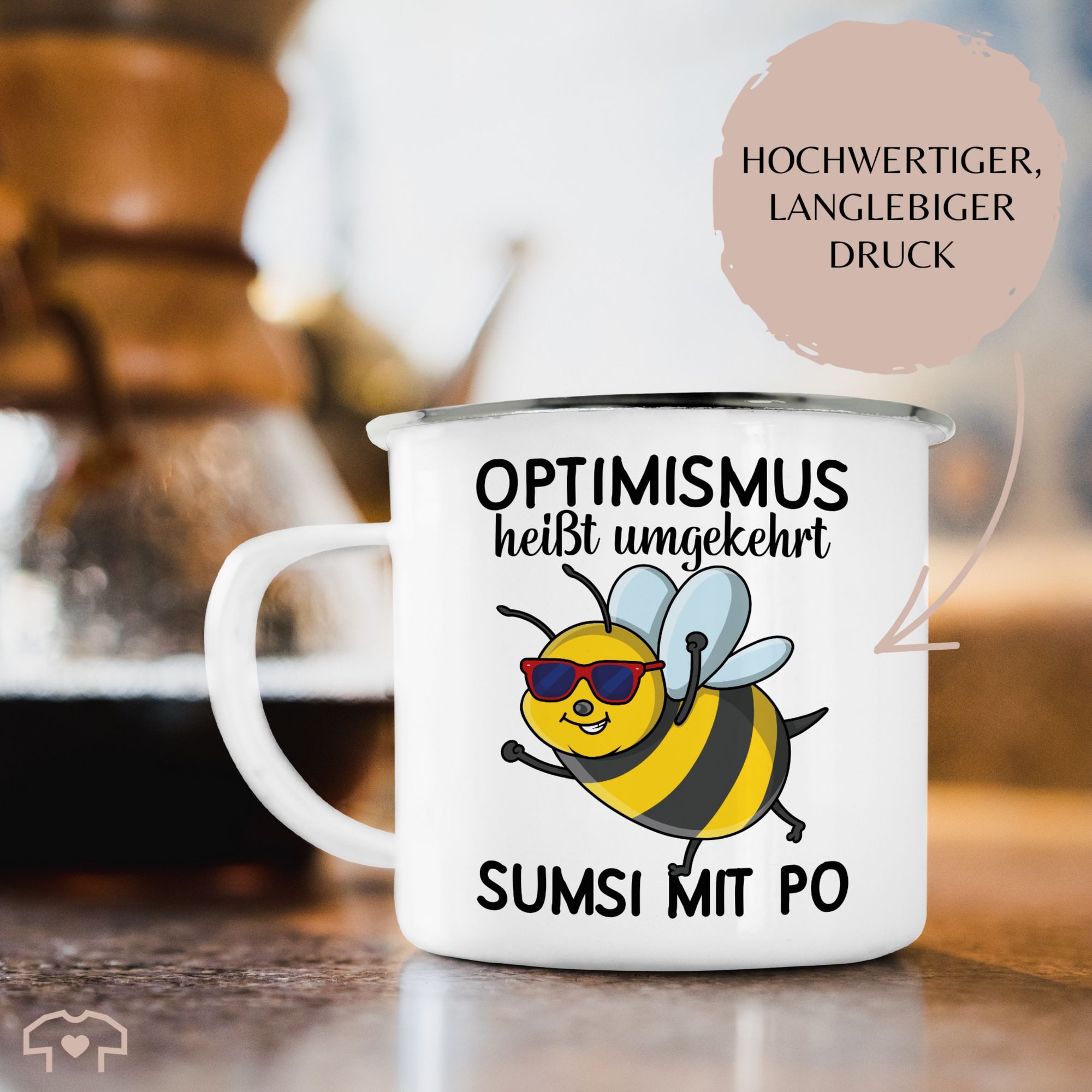 Shirtracer Becher Optimismus heißt umgekehrt Sumsi mit Po I Büro Arbeitskollegen, 1-tlg., Stahlblech, Statement