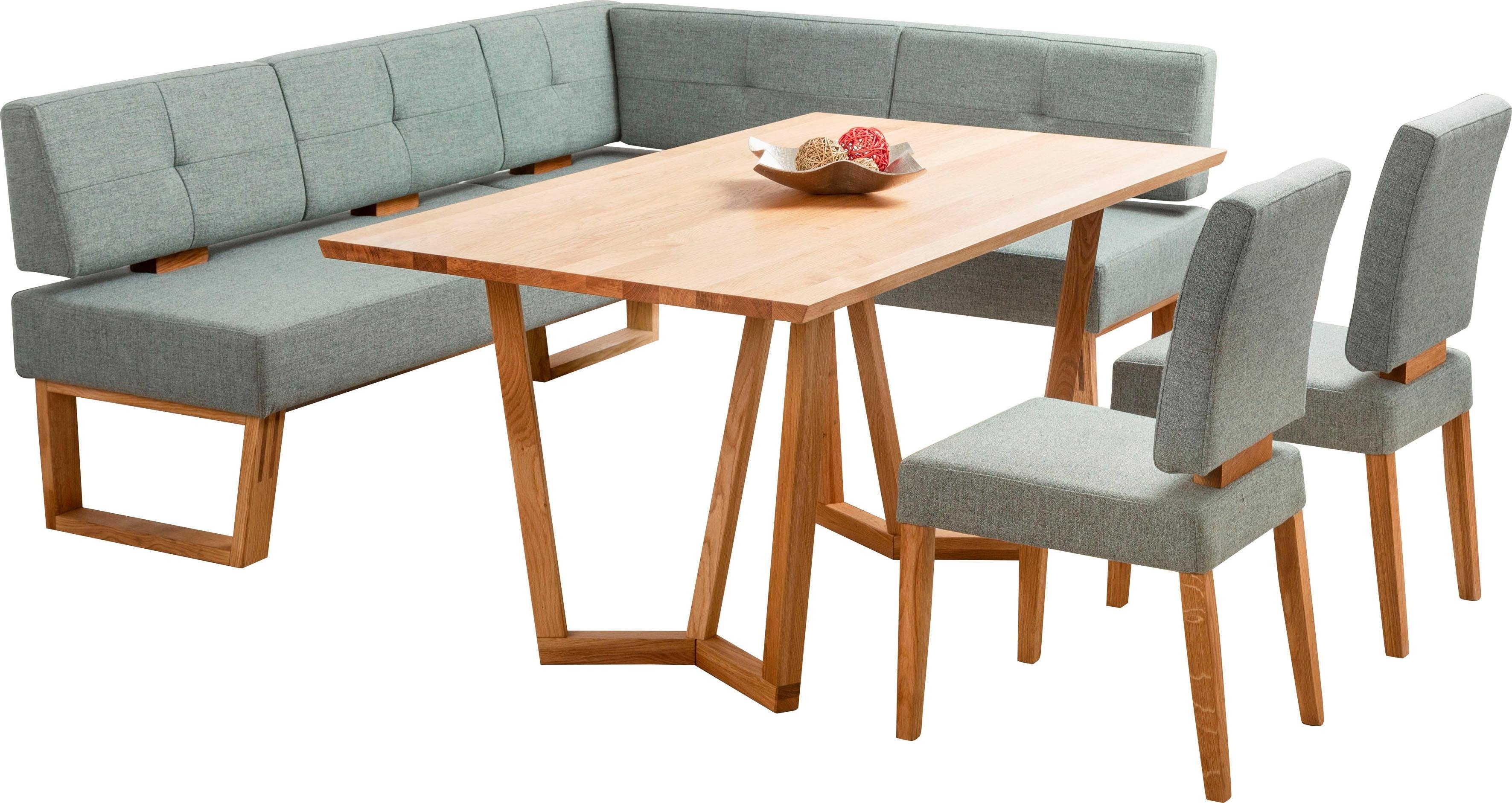 OTTO home Eckbankgruppe Ponza Eckbank Küchenbank, (Set, 4-tlg), Sitzgruppe Esszimmer Stühle Tisch und Bank bequem gepolstert