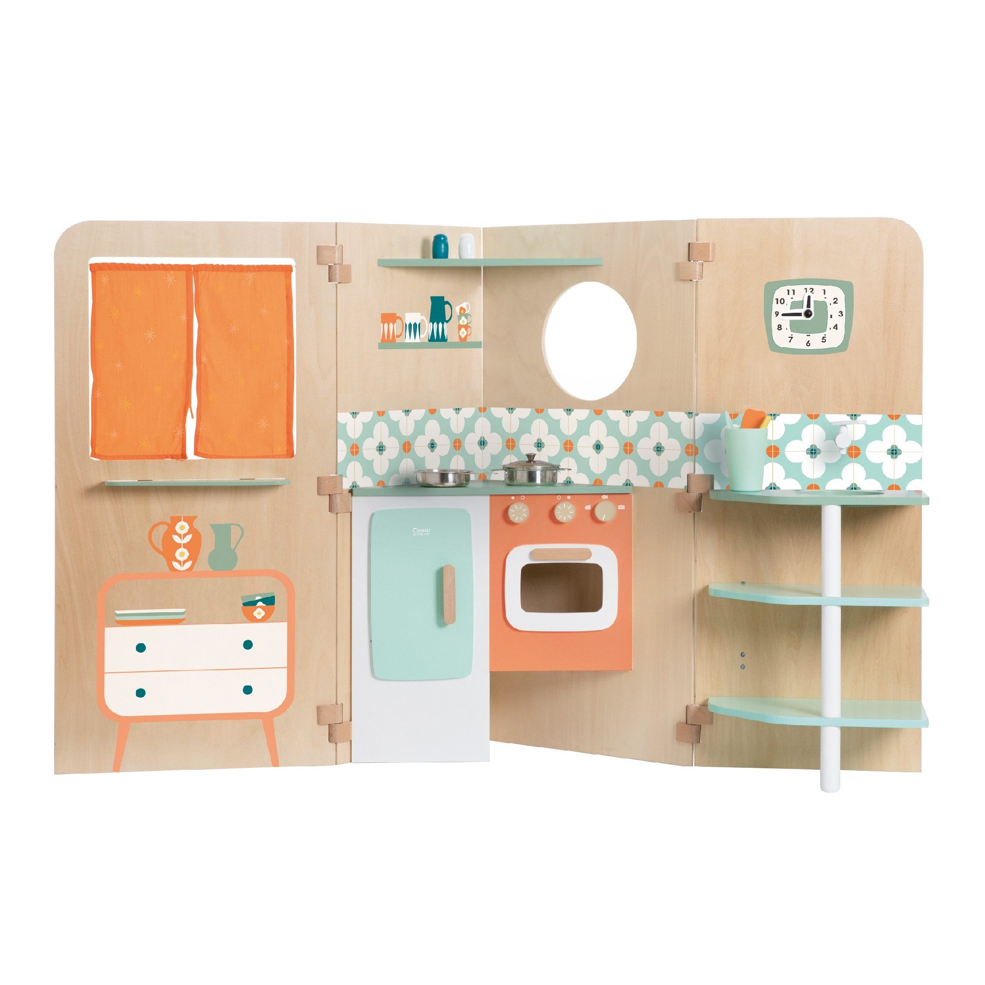 Classic World Spielküche Classic World - Mein kleines Zuhause - 140x57x90cm - ab 3 Jahre Schichtholz, Teebaumholz, MDF, aus Holz