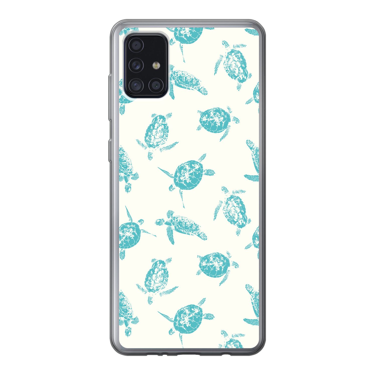 MuchoWow Handyhülle für Samsung Galaxy A52 5G Schildkröten - Muster - Weiß - Blau, Smartphone-Bumper, Print, Handy Schutzhülle Dünn