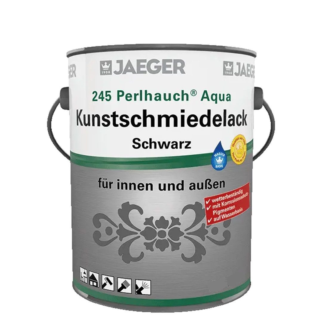 Jaegerlacke Metallschutzlack 245 Perlhauch Aqua Kunstschmiedelack mattschwarz, mit Korrosionsschutz