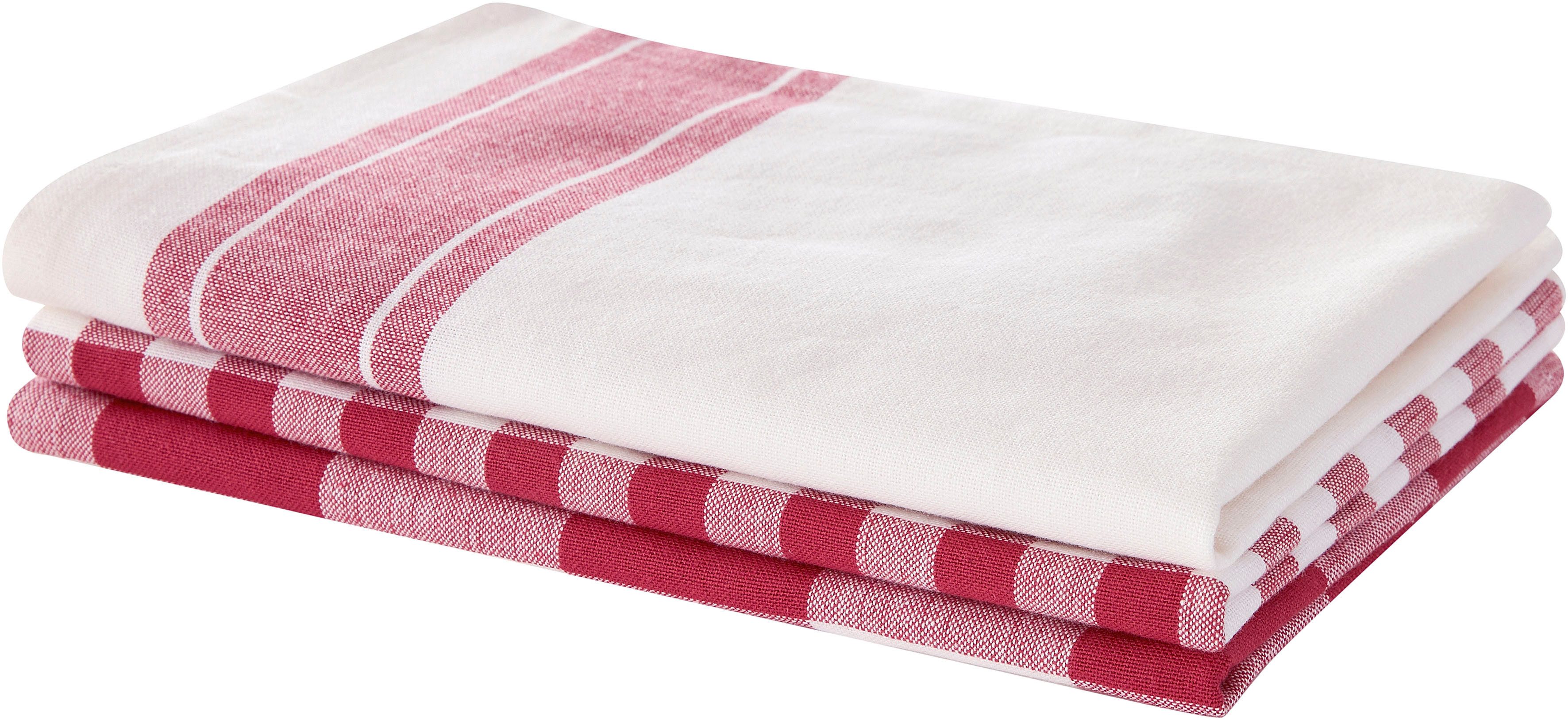 OTTO home Geschirrtuch Ravven, (Set, 3-tlg., 3er Set), 100 % Baumwolle, 65 × 50 cm, 3er-Set, Farbauswahl, Karo, Streifen