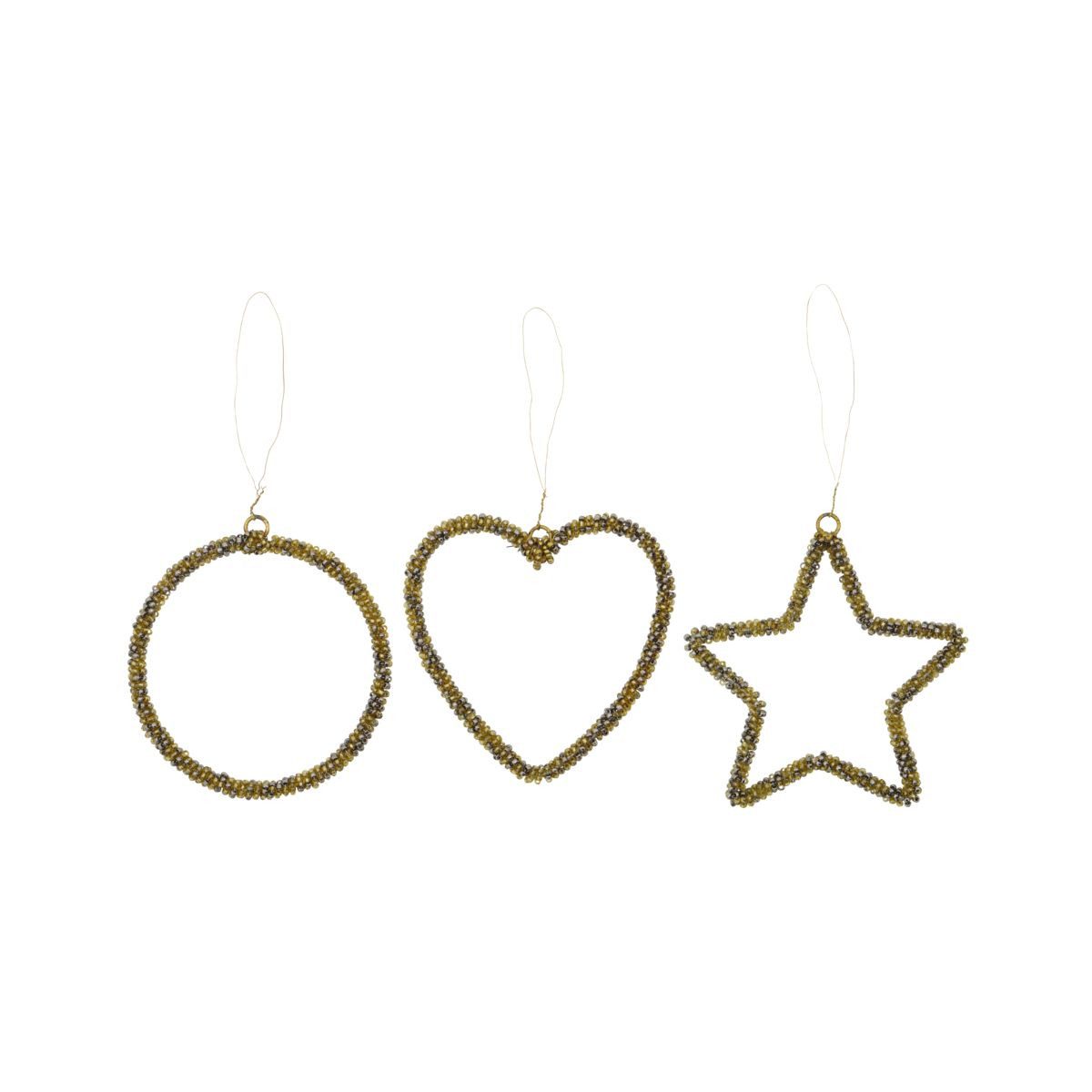 House Doctor Dekoobjekt 3er Set Ornamente BEADS gold Glasperlen/Messing, Ø 0,5x9,5cm