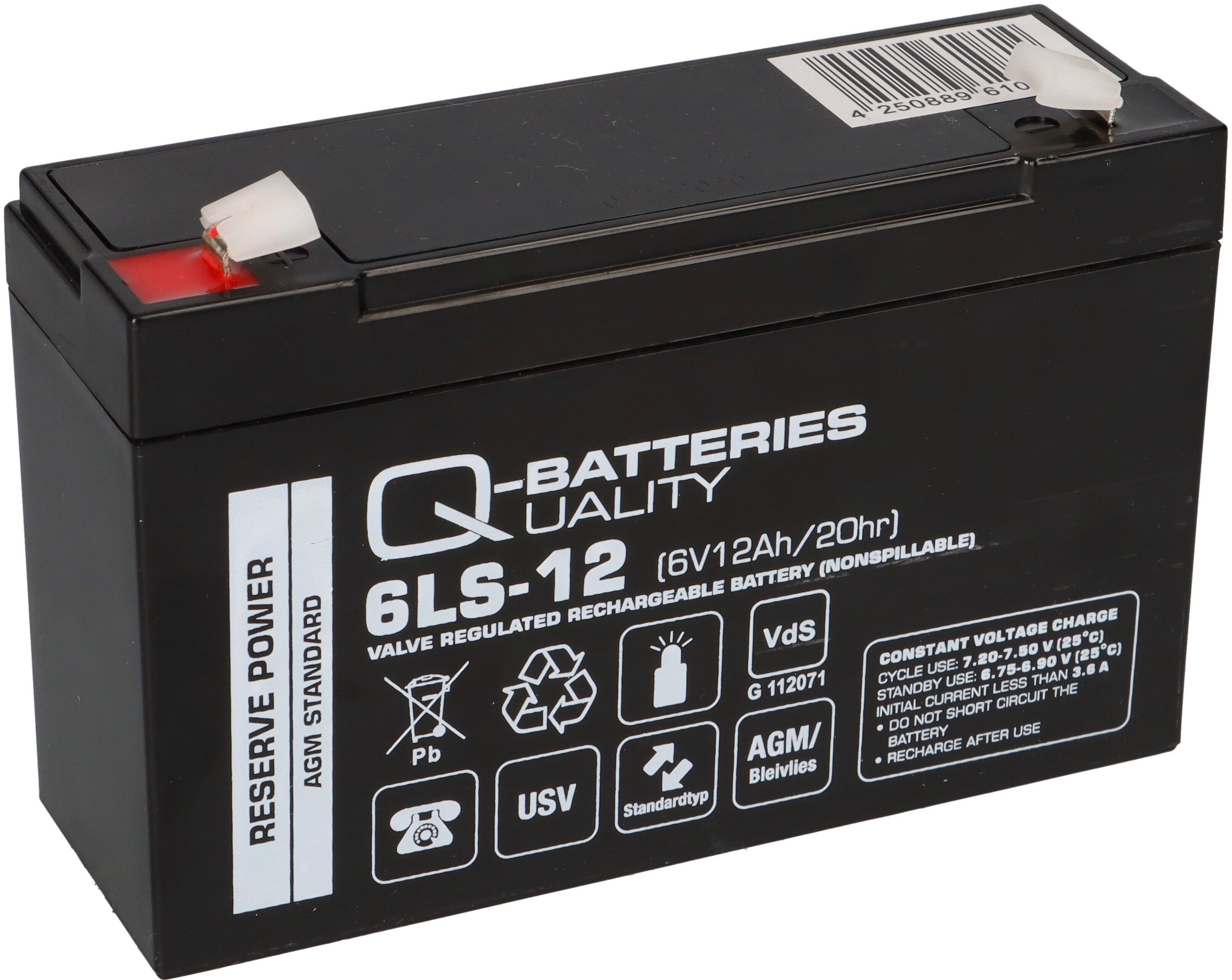 Q-Batteries Q-Batteries 6LS-12 6V 12Ah Blei-Vlies Akku / AGM VRLA mit VdS Bleiakkus
