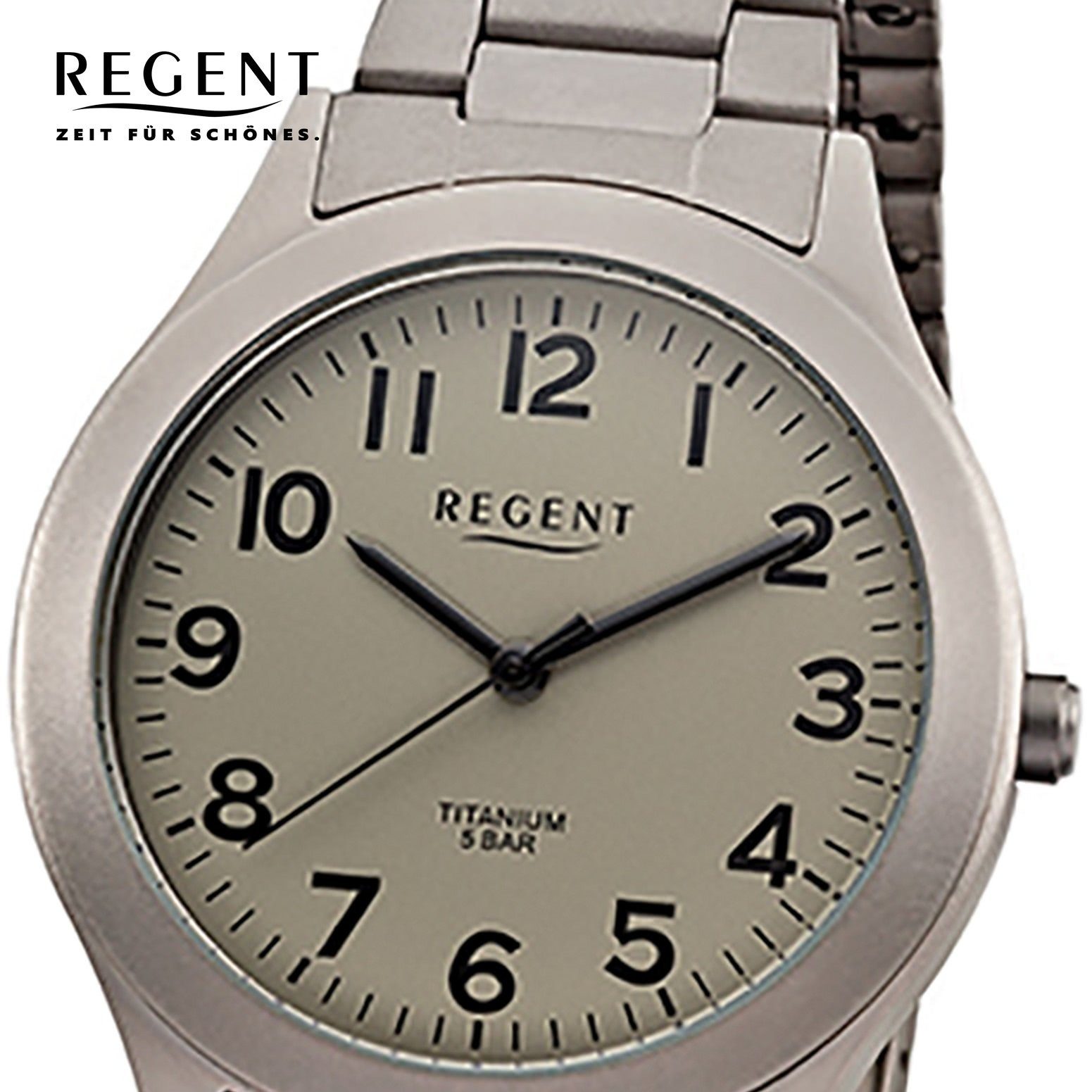 Regent Quarzuhr Regent Armbanduhr Metall Herren rund, Quarz, 37mm), mittel Metallarmband Herren F-1197 (ca. Uhr
