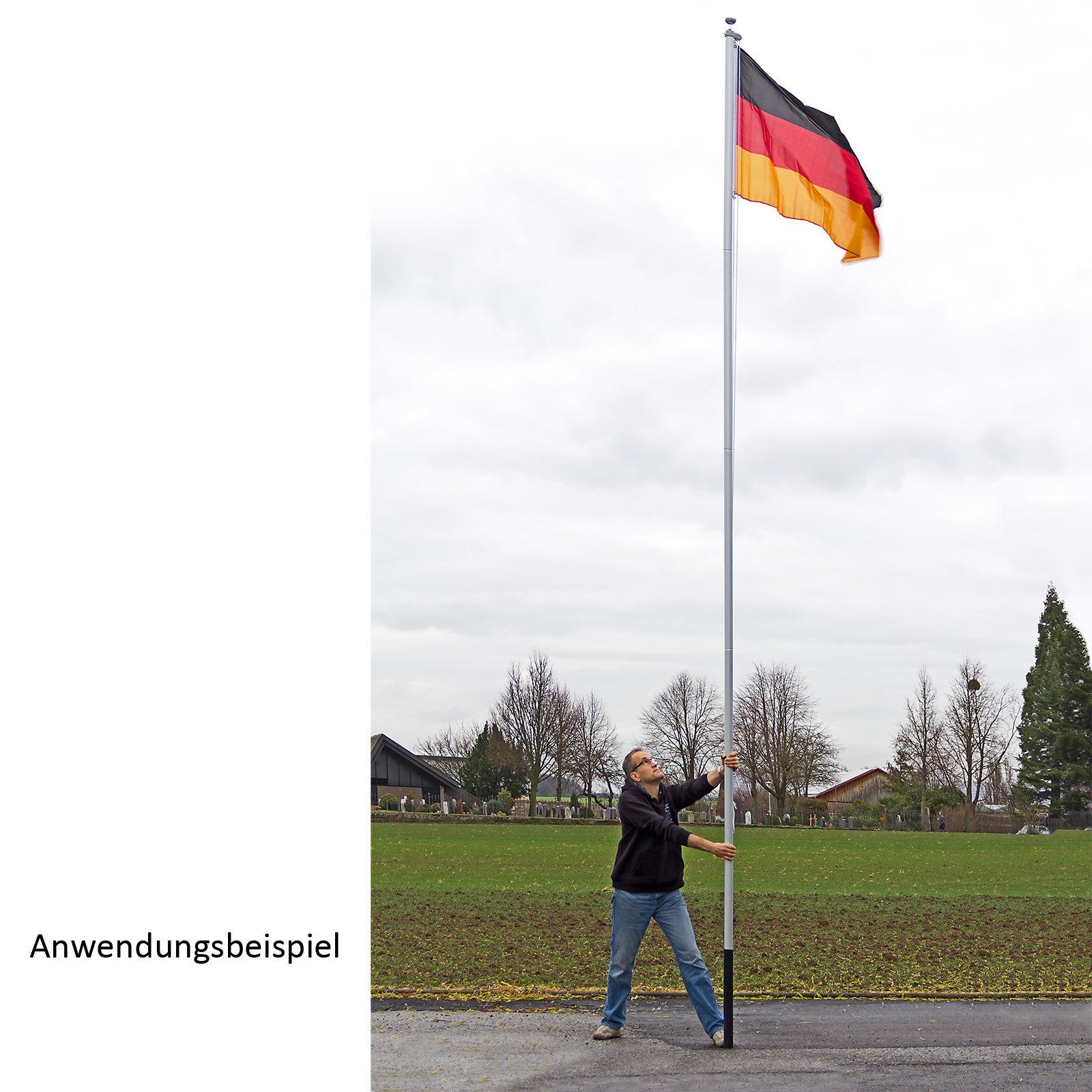 DEMA Fahne Aluminium Fahnenmast Höhe: 6,10 Meter mit Deutschland Fahne 150  x 90 cm