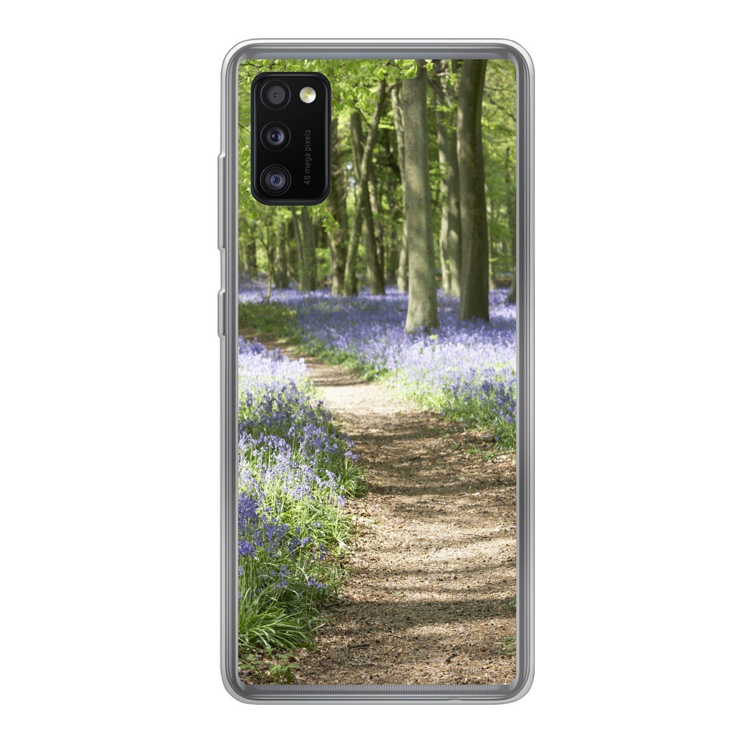 MuchoWow Handyhülle für Samsung Galaxy A41 Wald - Weg - Blumen - Lila - Grün - Natur, Smartphone-Bumper, Print, Handy Schutzhülle Dünn