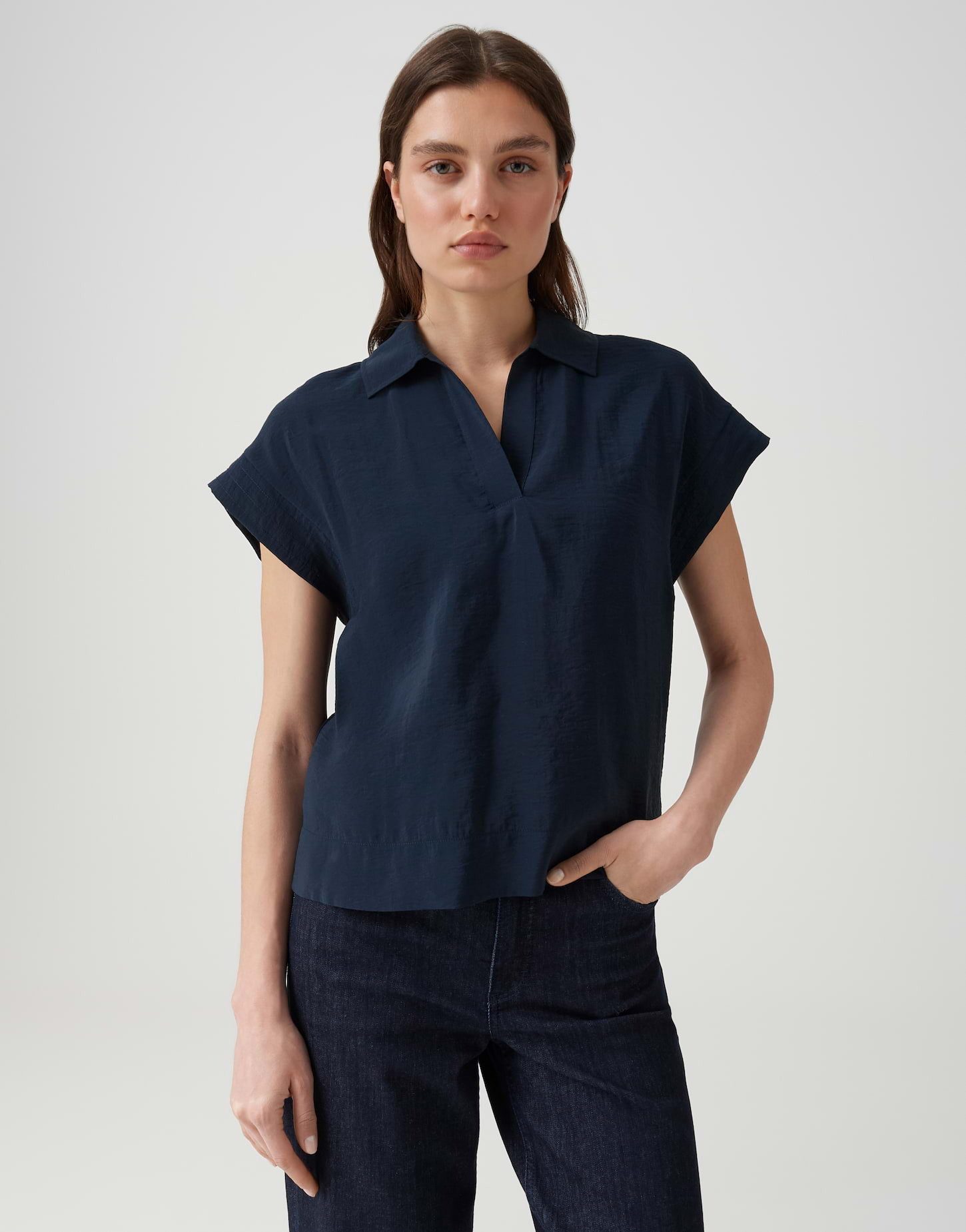 OPUS Kurzarmshirt Poloshirt mit leichter Front Rückenfalte für lockeren Fall