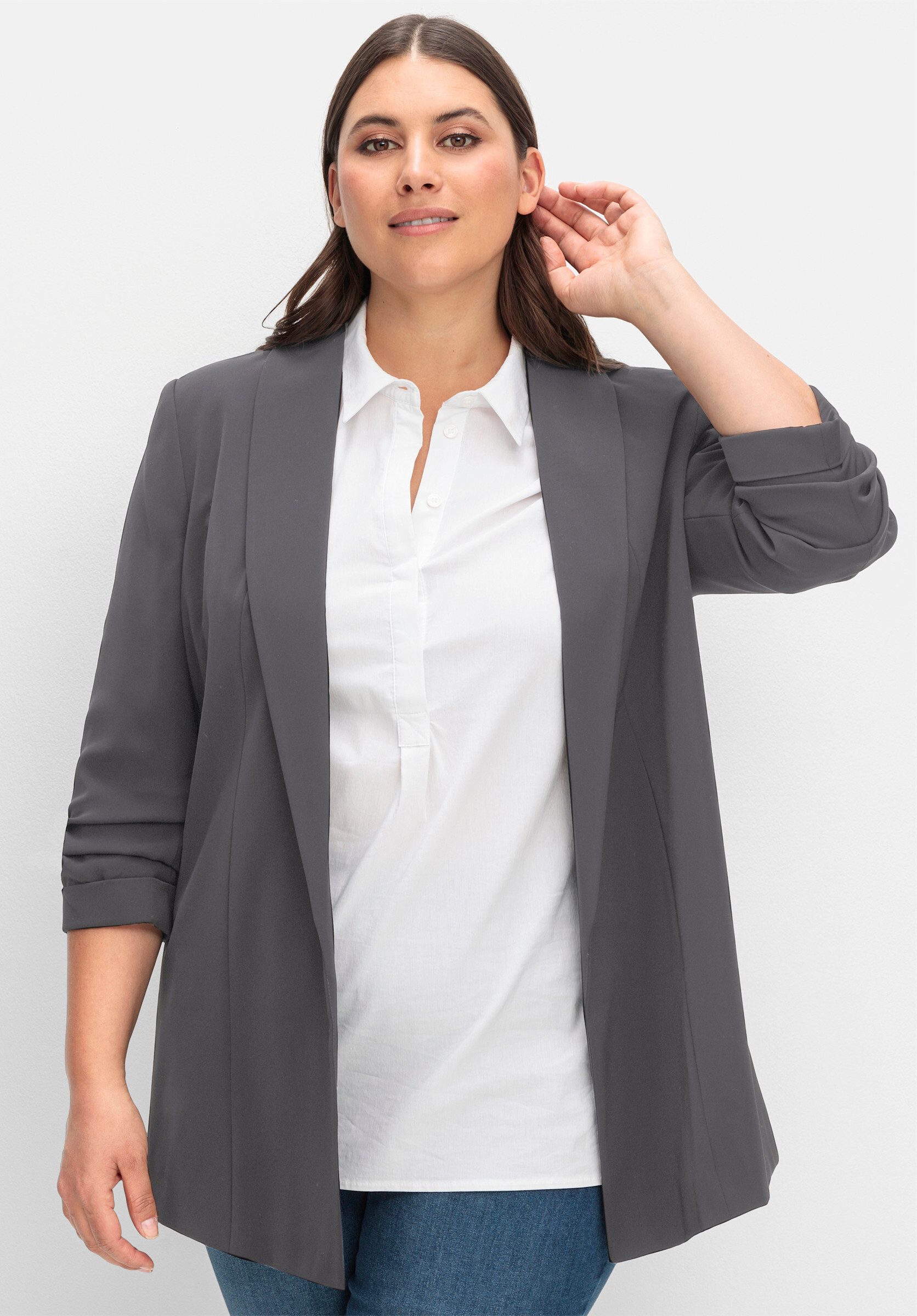 Sheego Blusenblazer Longblazer Langarm