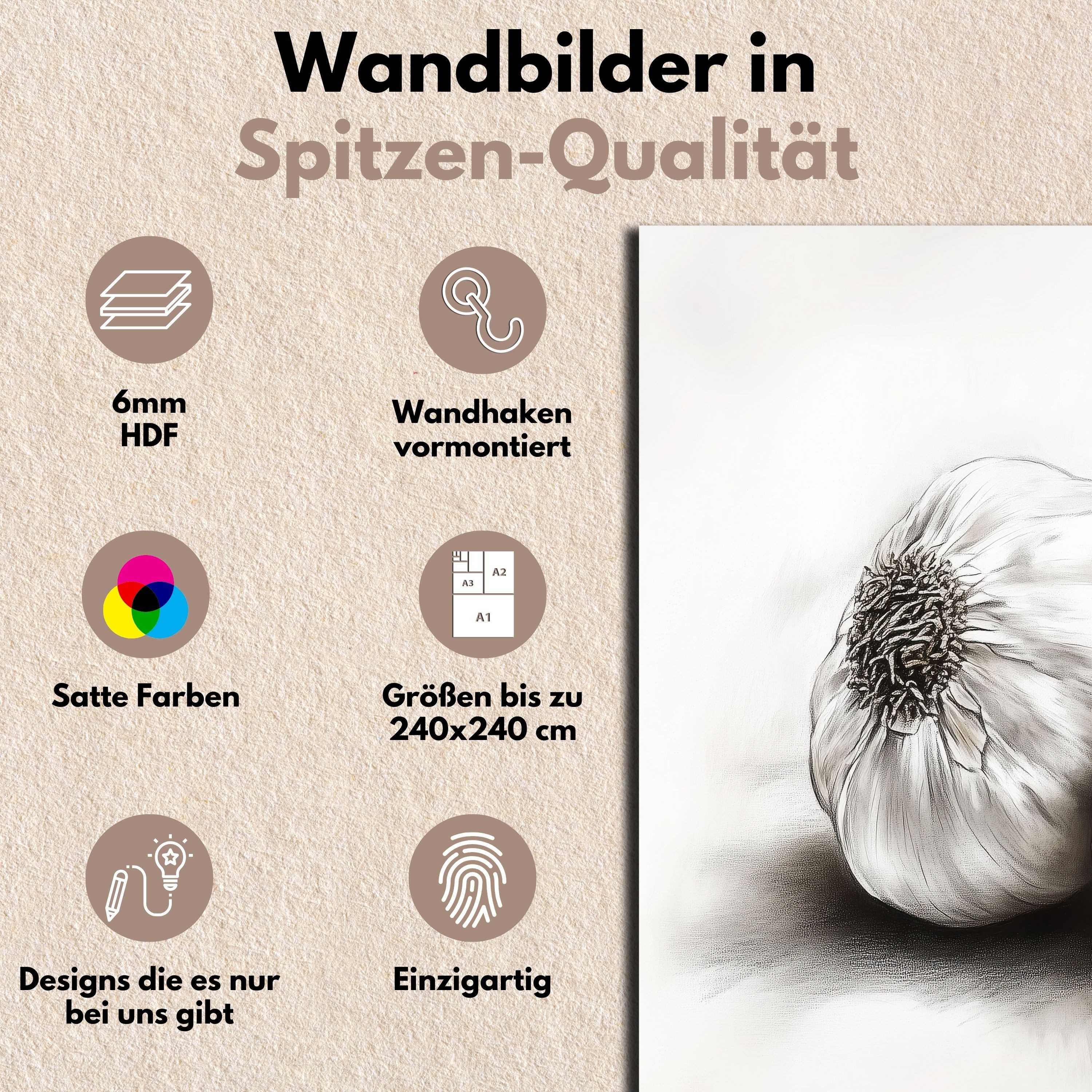 DARO Design Leinwandbild Modern Abstrakt Wandbilder XXL Wandbild Wand Deko Leinwand Bilder, (Knoblauch - Bild groß Wohnzimmer Schlafzimmer Küche Esszimmer Einteilig Querformat Fotodruck Leinwände Wanddeko Abstrakte Kunst Boho), 30x20cm