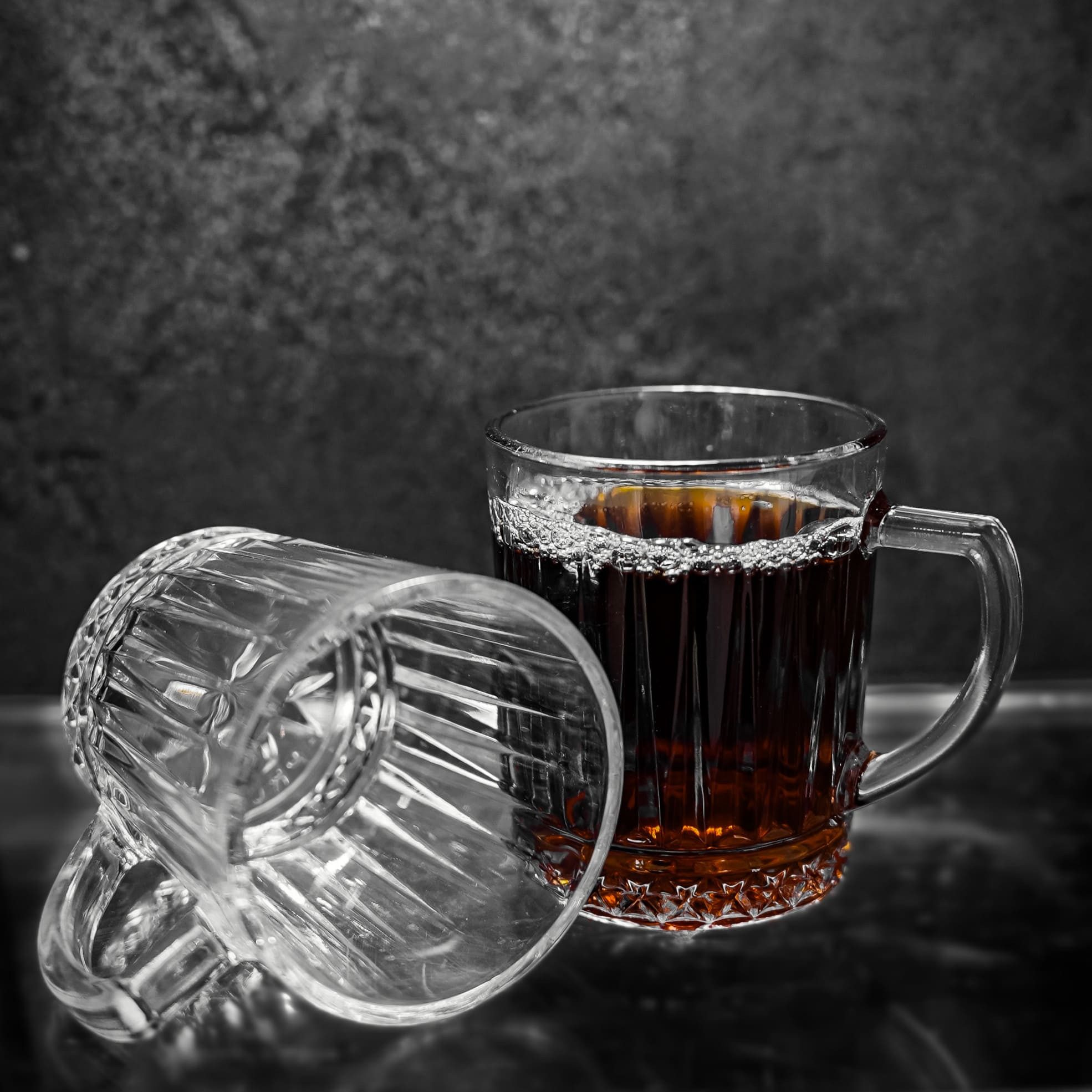 Almina Gläser-Set 6er Gläser-Set mit Henkel, Tee- Kaffeegläser mit Riffle-Design 240 ml, 6-tlg.