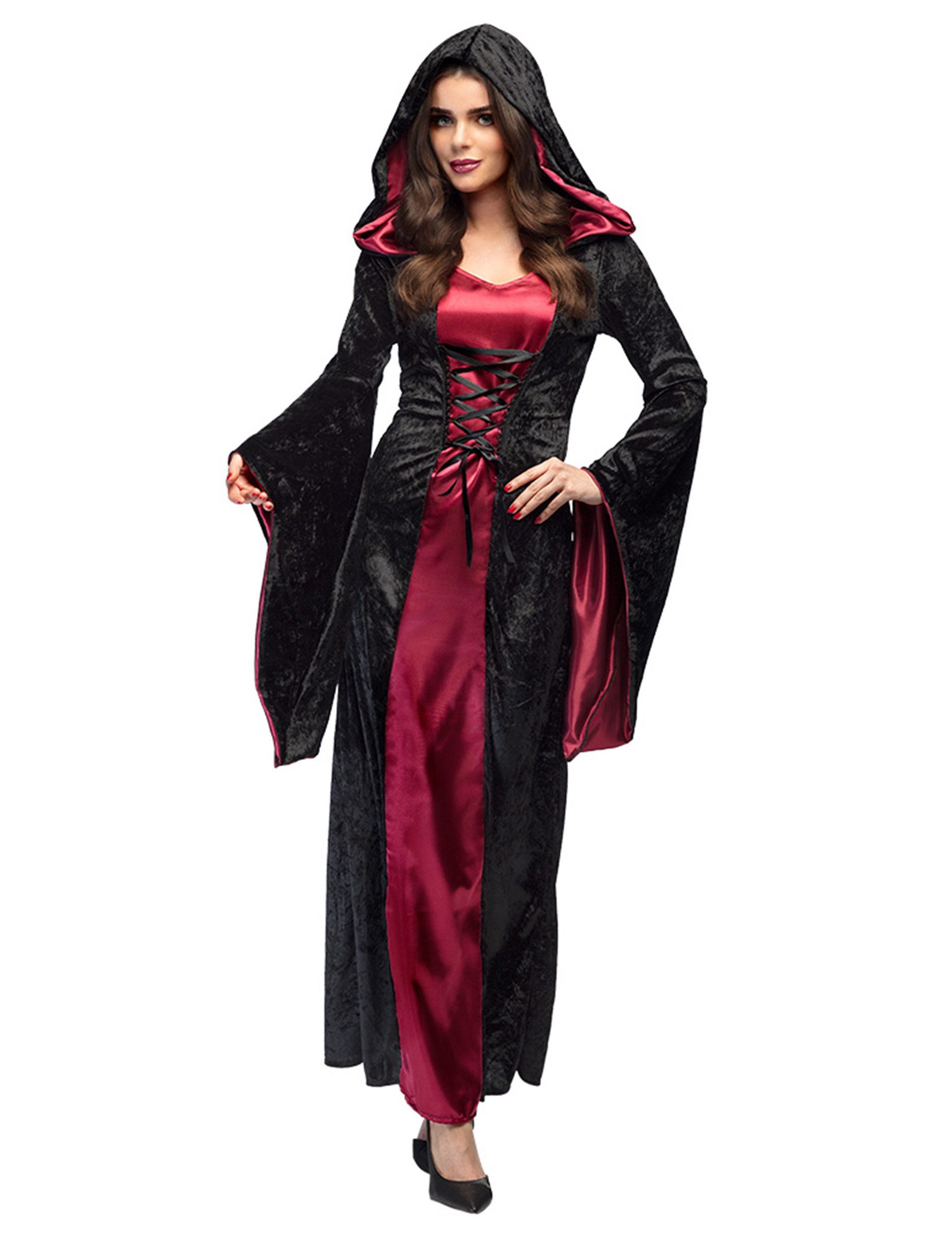JADEO Kostüm Düstere Kultistin Gothic-Damenkostüm für Halloween schwarz-rot