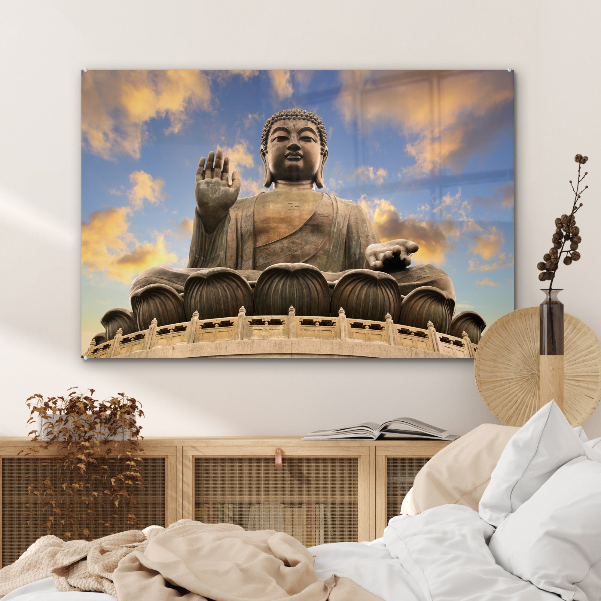 Acrylglasbild - MuchoWow Stein Wohnzimmer - Schlafzimmer Buddha Himmel, Acrylglasbilder St), (1 &