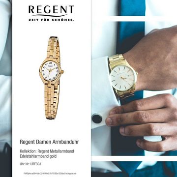 Regent Quarzuhr Regent Damen-Armbanduhr gold Analog F-303, Damen Armbanduhr oval, klein (ca. 18x22mm), Edelstahl, ionenplattiert