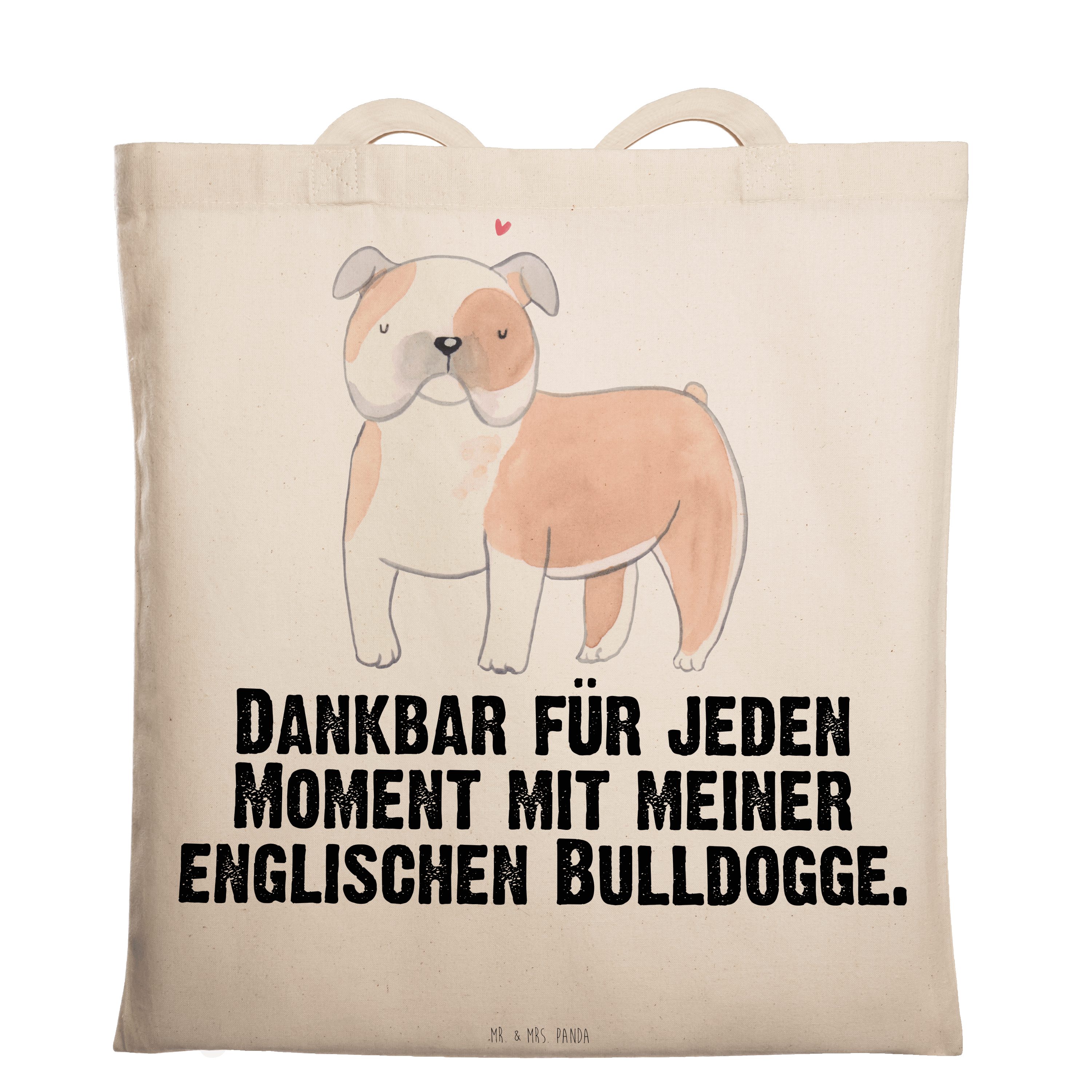Mr. & Mrs. Panda Tragetasche Englische Bulldogge Moment - Transparent - Geschenk, Stoffbeutel, Beu (1-tlg) | Canvas-Taschen