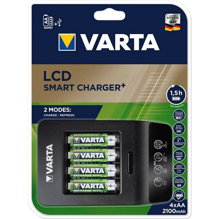 VARTA VARTA LCD Smart Charger+ für 4 AA/AAA-Akkus und USB-Geräte Powerstation Micro