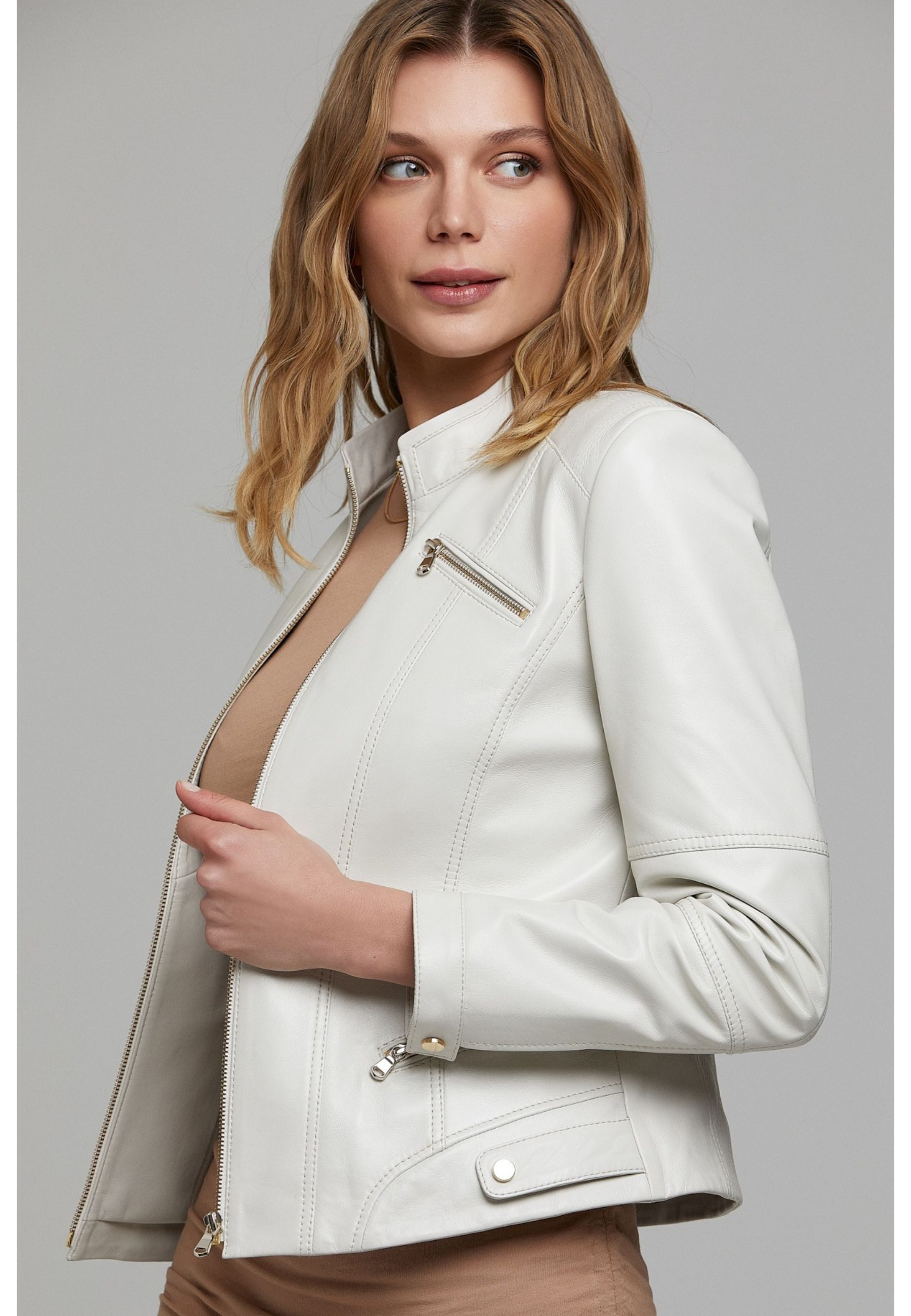 Derimod Lederjacke Donna Kurze Lederjacke Regular Fit, Reißverschluss, Stehkragen, Kurz, Textilfutter