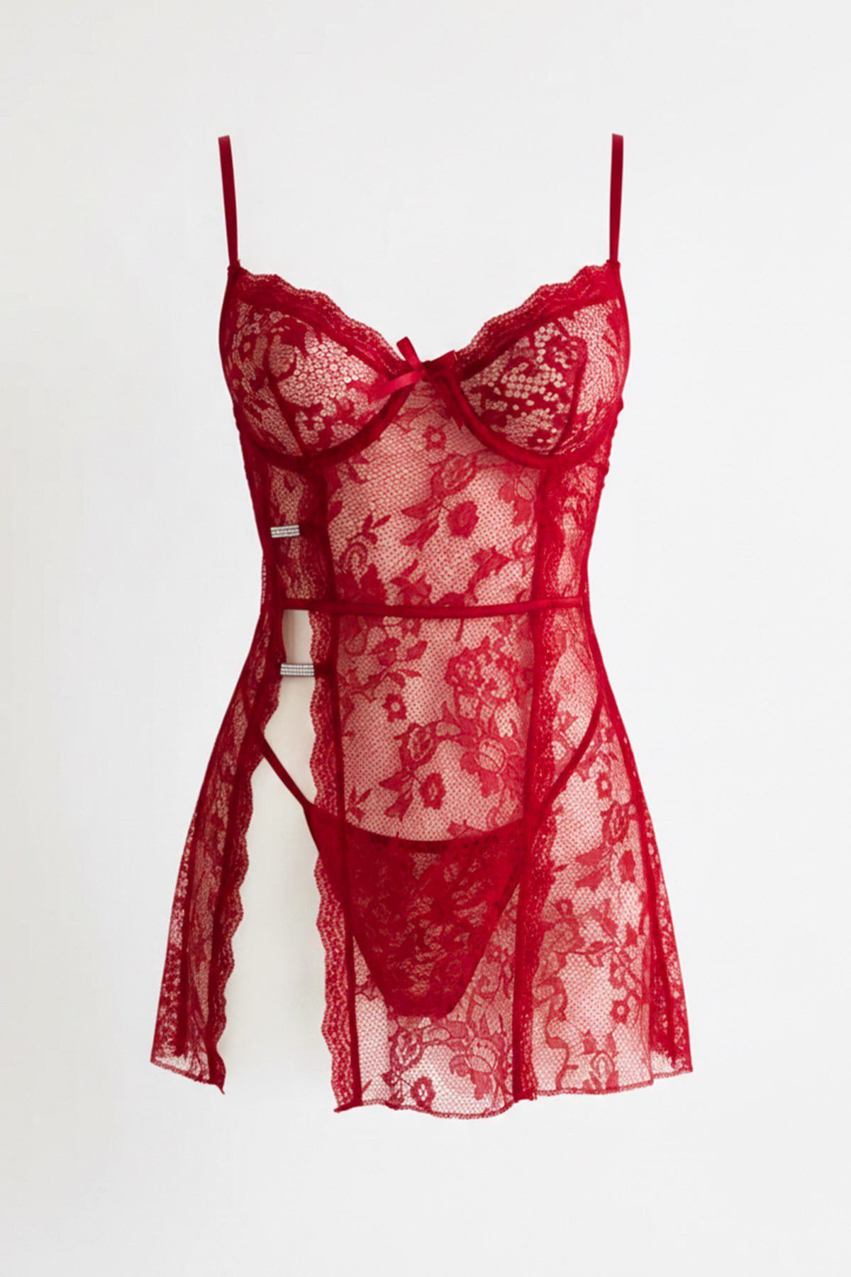 C&CITY Nachthemd Glänzendes Detail Schwarzes Babydoll