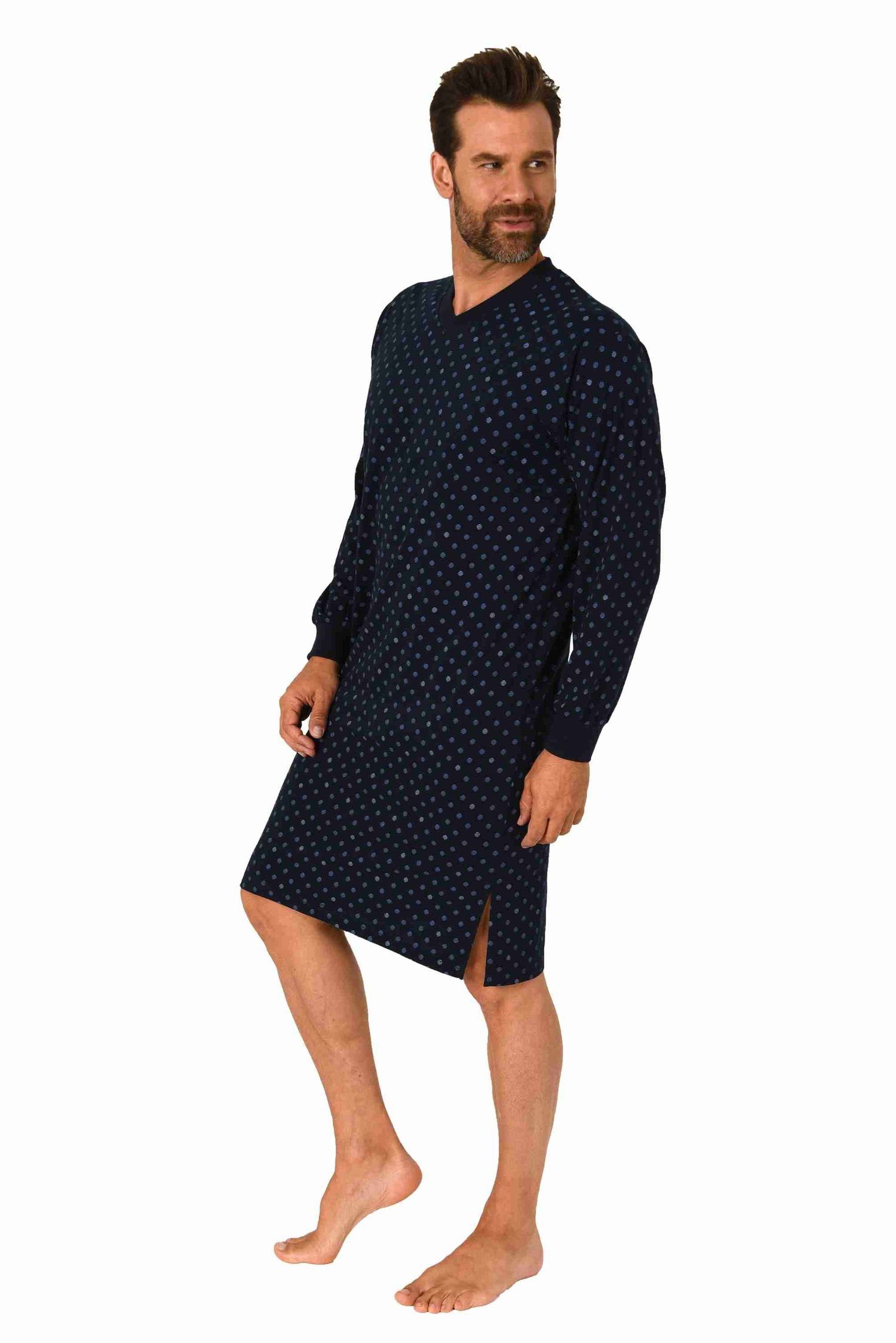 Normann Pyjama Herren langarm Nachthemd mit Bündchen in elegantem Minimalpr günstig online kaufen