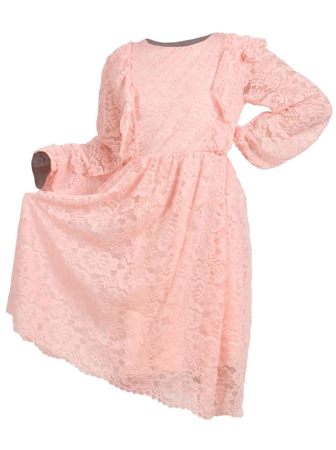 KMISSO Maxikleid Mädchen Kleid mit Ärmel Pom Rosa Vinted (1-tlg) Spitzen Kleid, Spitze Pom