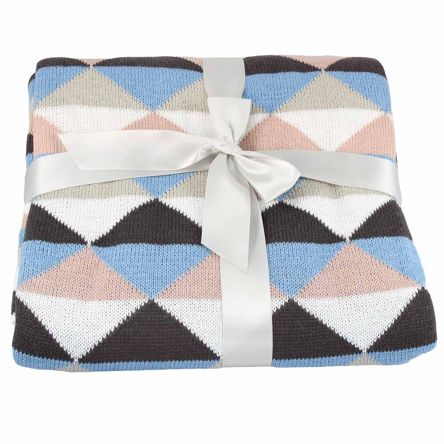 Wolldecke Wohndecke Kuscheldecke Strickdecke Plaid 130x160 cm, EXKLUSIV HEIMTEXTIL, Rautenmuster