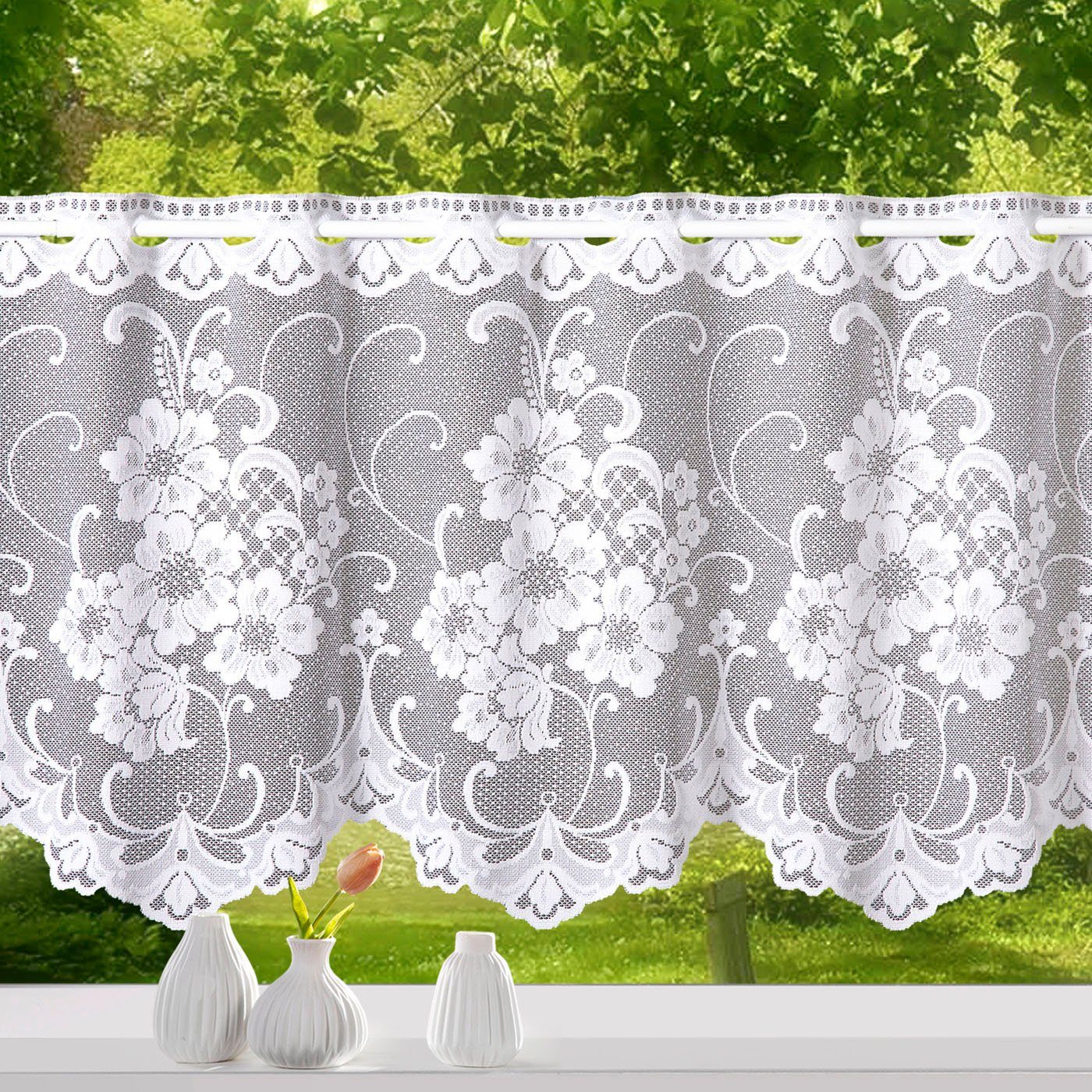 Gardine, Stangendurchzug Weckbrodt, St), Mantua, Jacquard, (1 halbtransparent, Scheibengardine Jacquard, floral, Bistro, geblümt