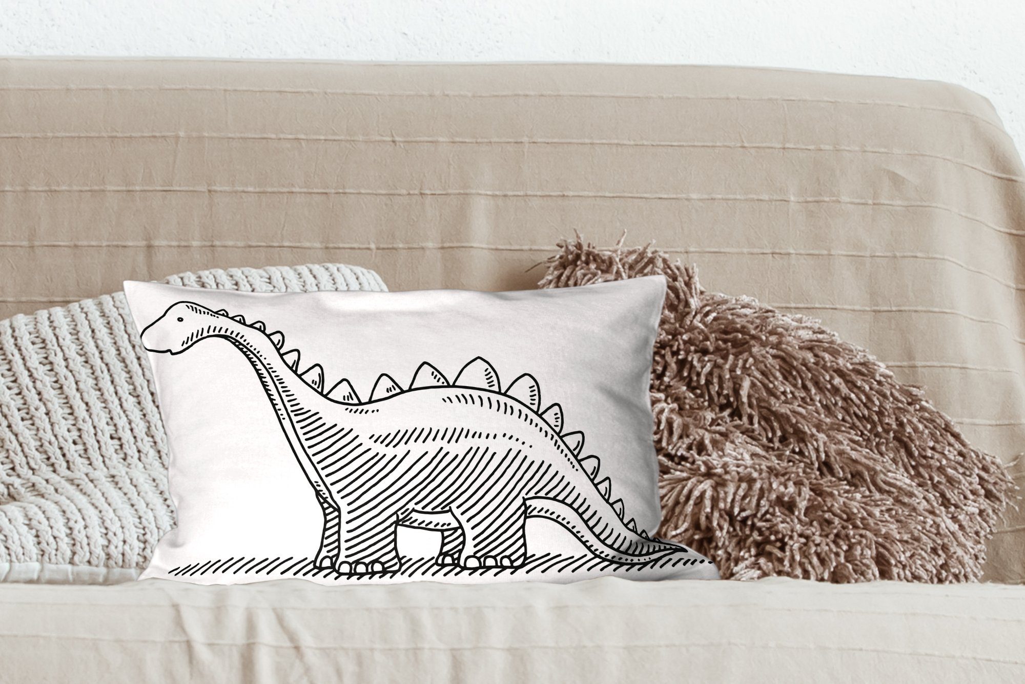 Dekoration, Illustration Dekokissen mit Dekokissen - Kinder - Dinosaurier Zierkissen, Schlafzimmer MuchoWow Füllung, - Wohzimmer Stegosaurus,