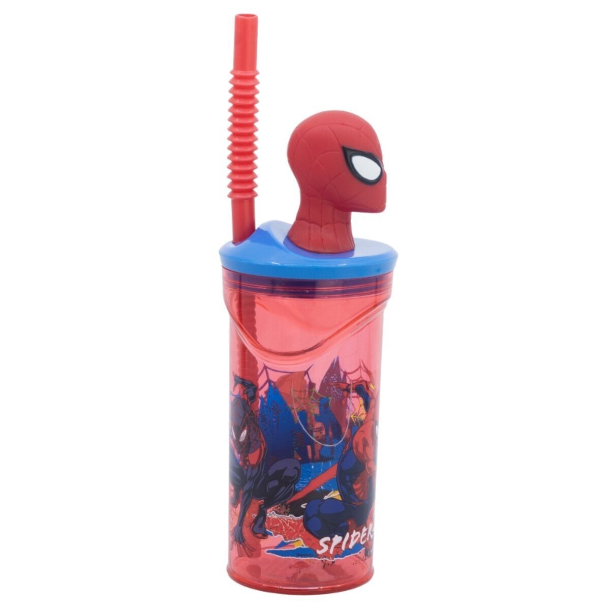 Spiderman Trinkflasche Spiderman Becher 3D Kindertrinkbecher 360ml mit Strohhalm Figurdeckel