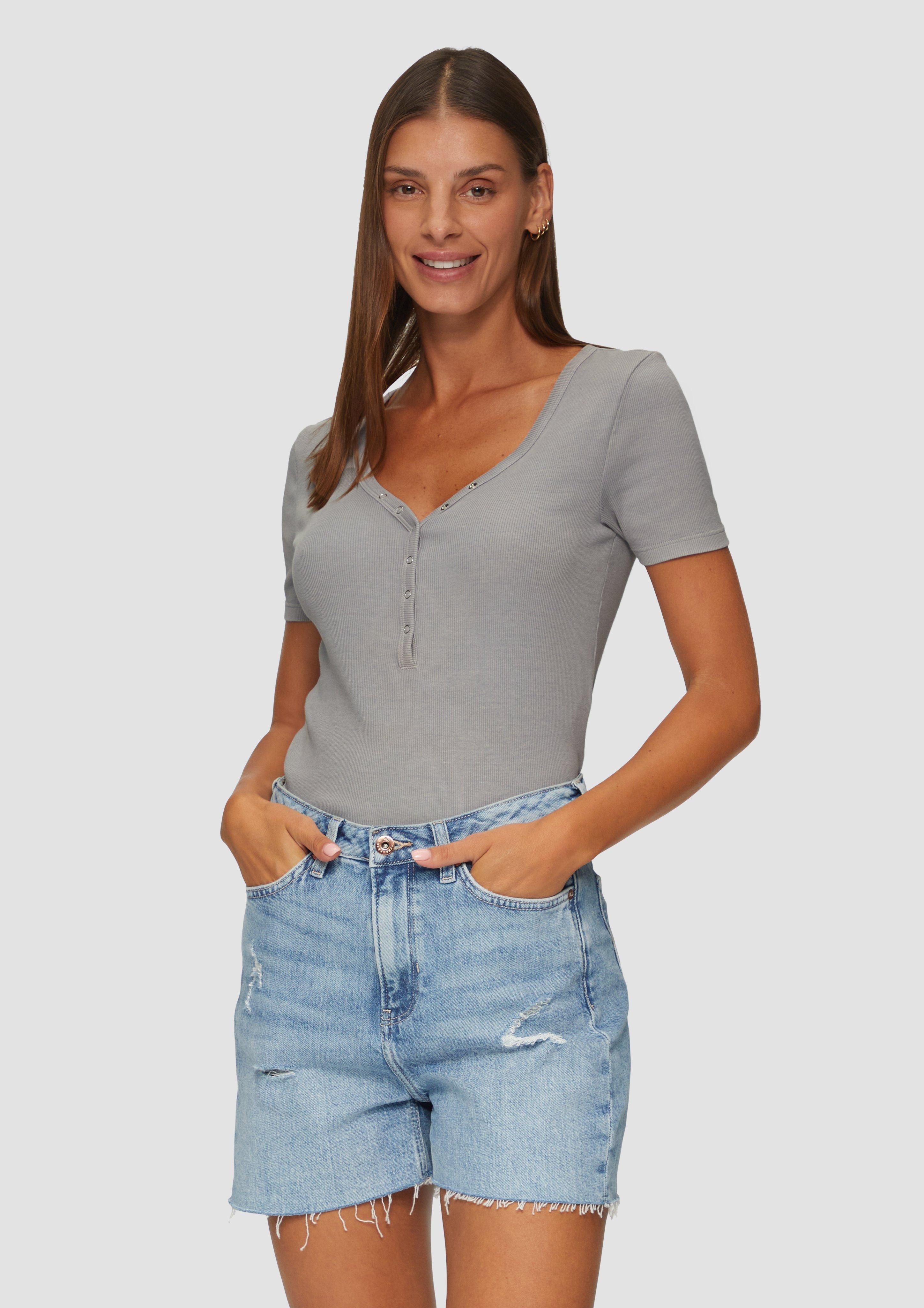 QS Kurzarmshirt Verkürztes T-Shirt aus Rippware günstig online kaufen