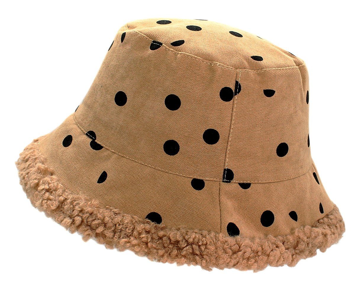 dy_mode Fischerhut Warme Damen Fischerhut Wintermütze Gefütterte Bucket Hat Bucket Hat BH006-KaramellBeigeDot