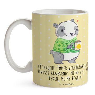 Mr. & Mrs. Panda Tasse Panda Burnout - Gelb Pastell - Geschenk, Becher, Teebecher, Teetasse, Keramik, Brillante Bedruckung