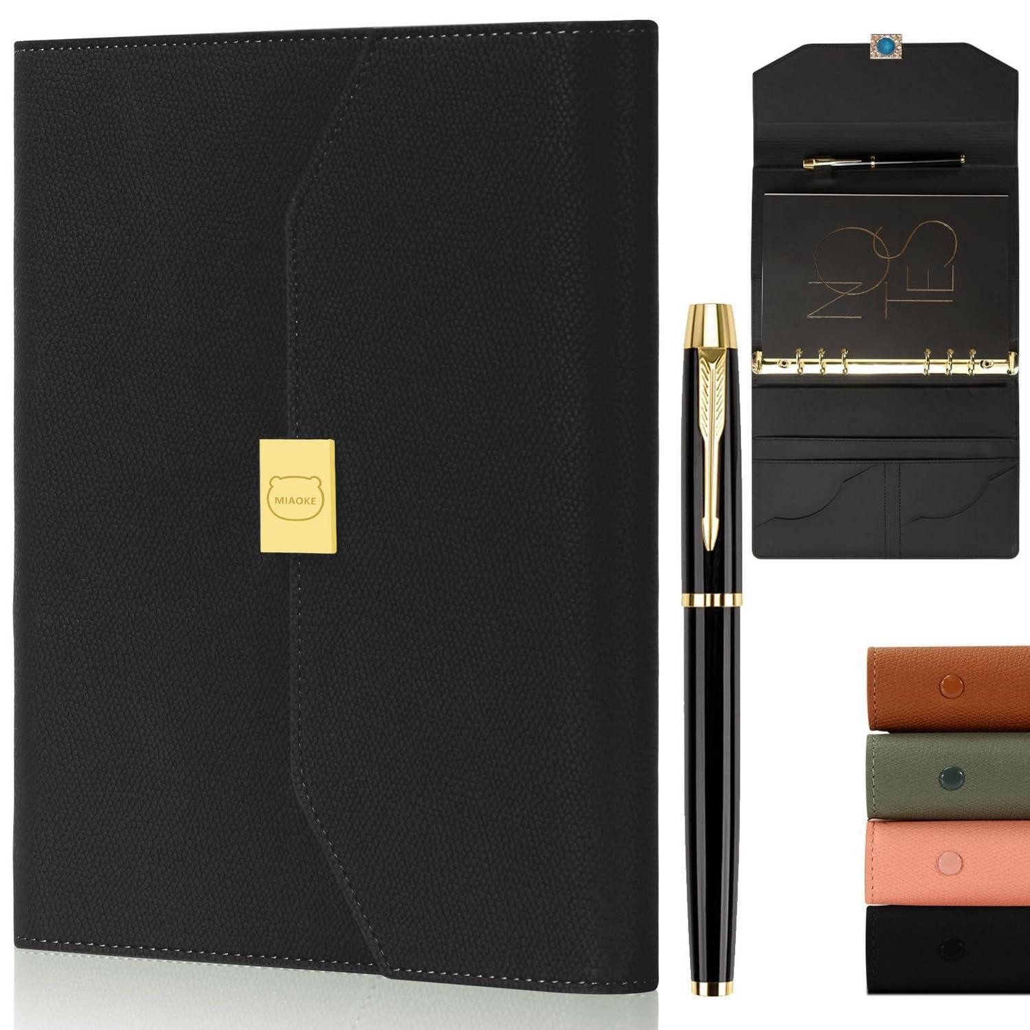 LuxusKollektion Notizbuch A5 Ringbuch Leder Hardcover Schwarz 6 Ring
