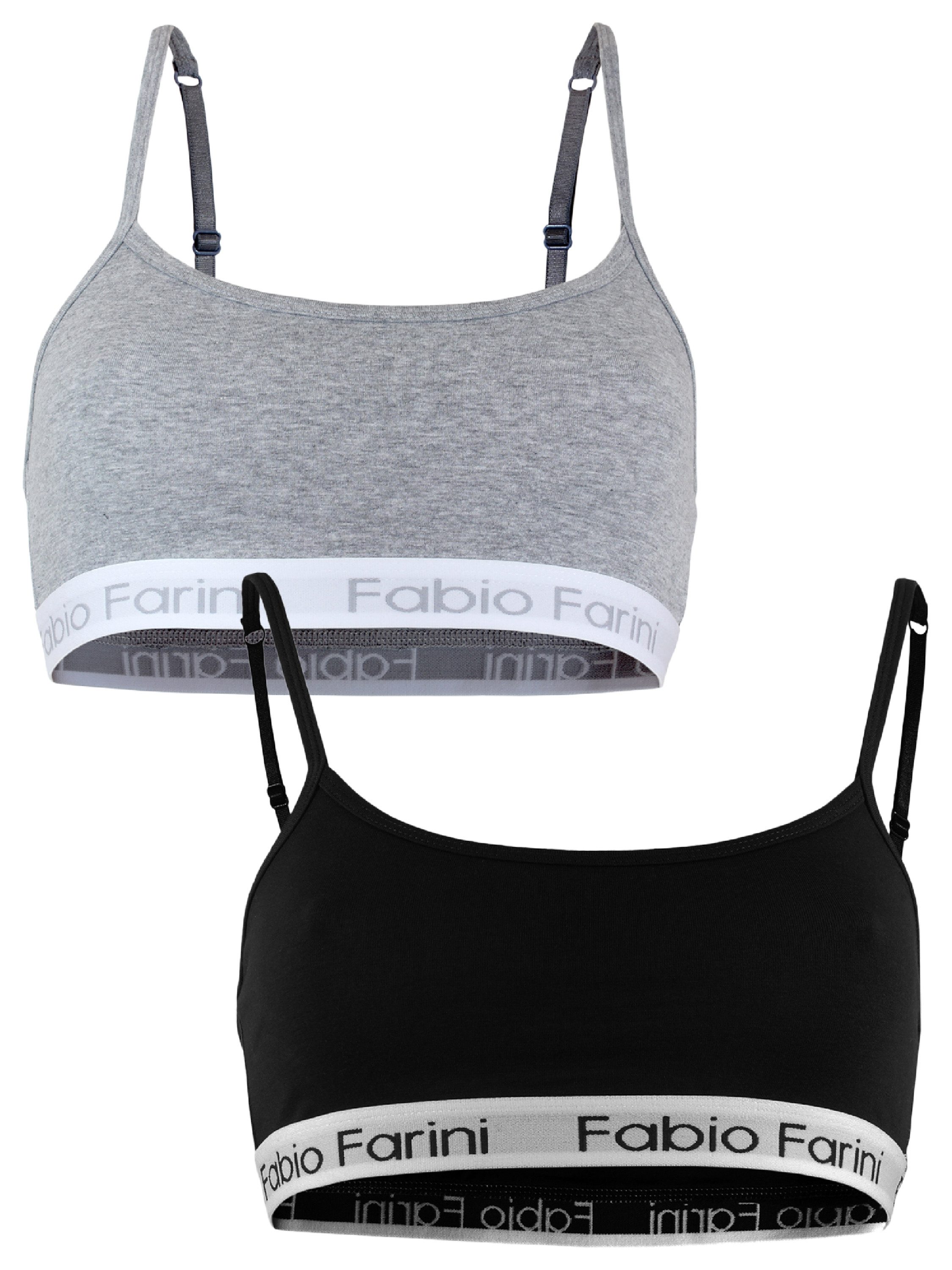 Fabio Farini Sport-BH Mädchen Unterwäsche - Mädchen Sport-BH aus Baumwolle mit Strech-Anteil (Packung, 2-tlg) bügellos, mit Spaghettiträgern und Logo-Bund