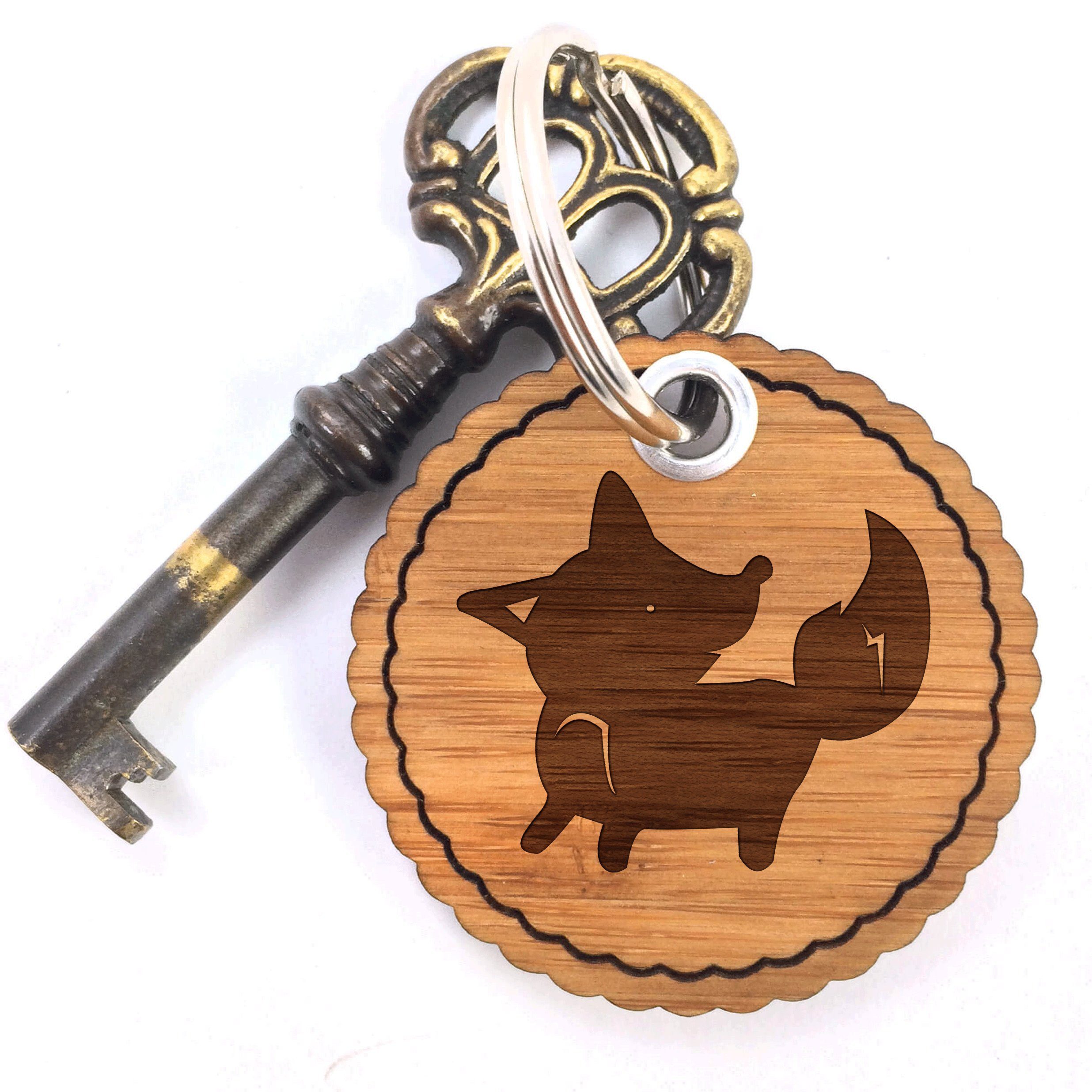 Mr. & Mrs. Panda Schlüsselanhänger Schlüsselband, (1-tlg) Taschenanhänger Anhänger, Tiere, Fuchs Füchse, stehend Schlüsselanhänger, Wald, - Geschenk, Glücksbringer