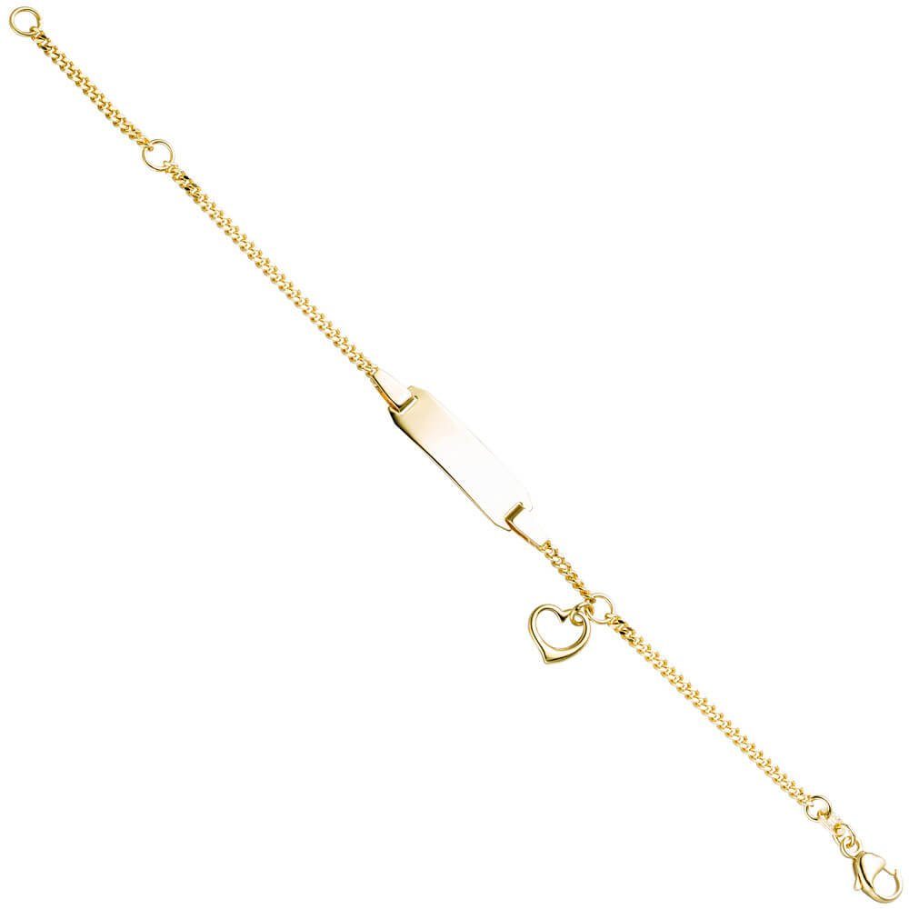 Herz Schildband Schmuck Gelbgold 333 Krone mit 12-14cm Goldarmband Kinder Herzchen Gravurplatte Armband
