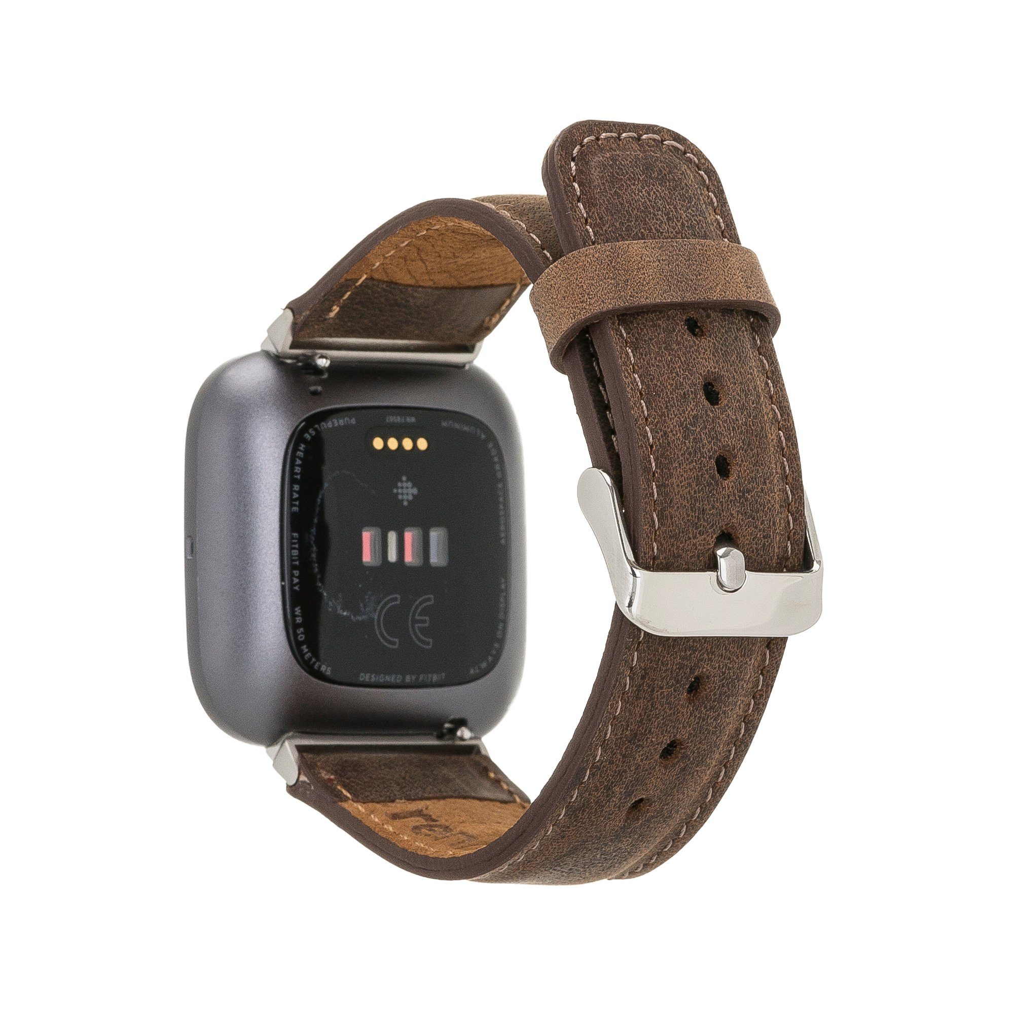 Renna Leather Smartwatch-Armband Fitbit Versa 4 / 3 / Sense & 2 Armband Echtes Leder Ersatzarmband Braun Matt