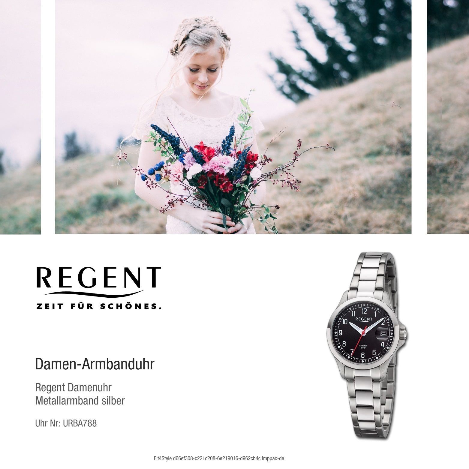 Regent Quarzuhr Regent Damen Armbanduhr groß extra 29mm) Analog, rundes Metallarmband Damenuhr silber, Gehäuse, (ca