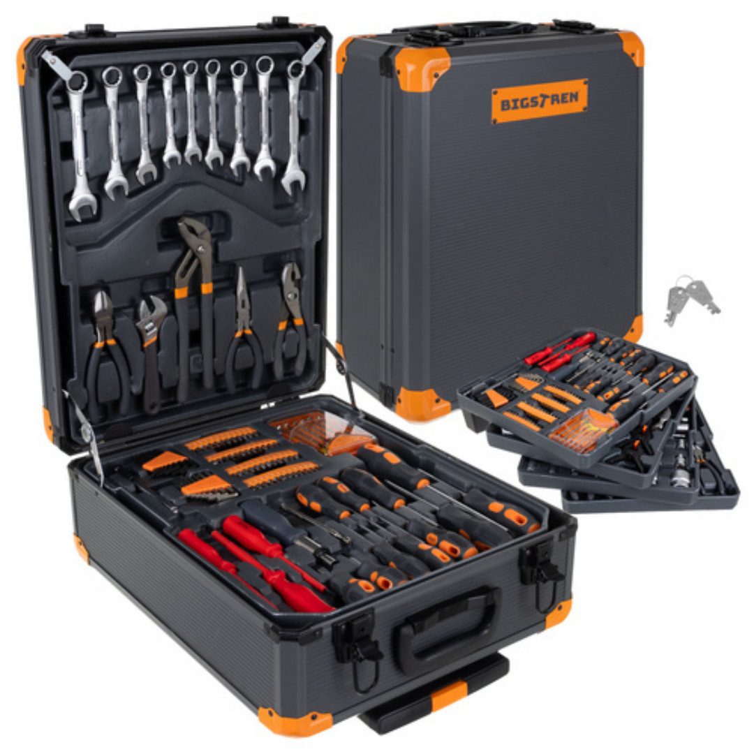 BIGSTREN Werkzeugkoffer Profi Werkzeugkoffer 1000tlg Werkzeug Set Werkzeugtrolley Rollen (Set, 1000 St), 1000-teilig, CR-V-Werkzeuge