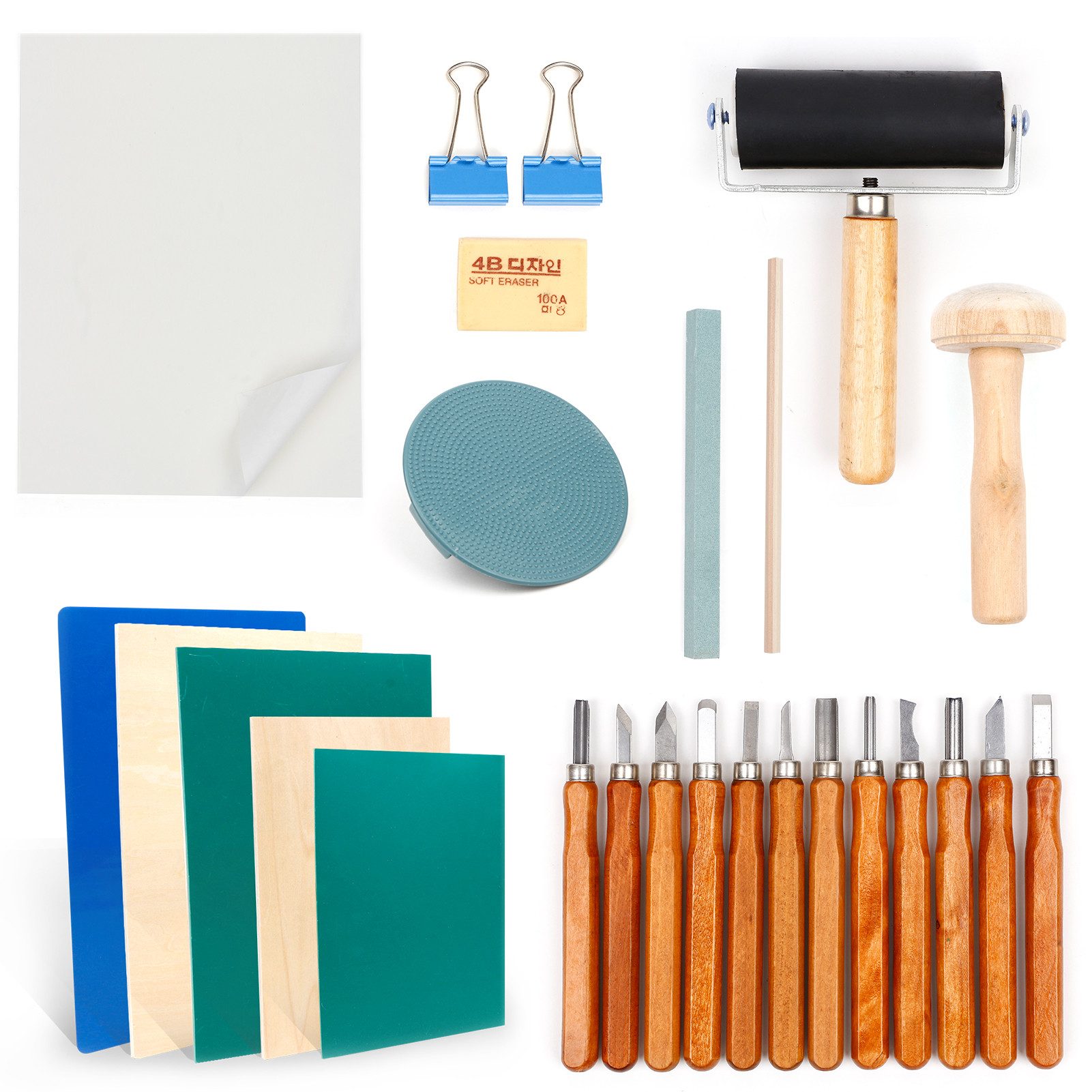 OSTWOLKE Taschenmesser Lino-Schneid und Druckset Blockdruck Starter Kit mit Stempelblock, (1 St)