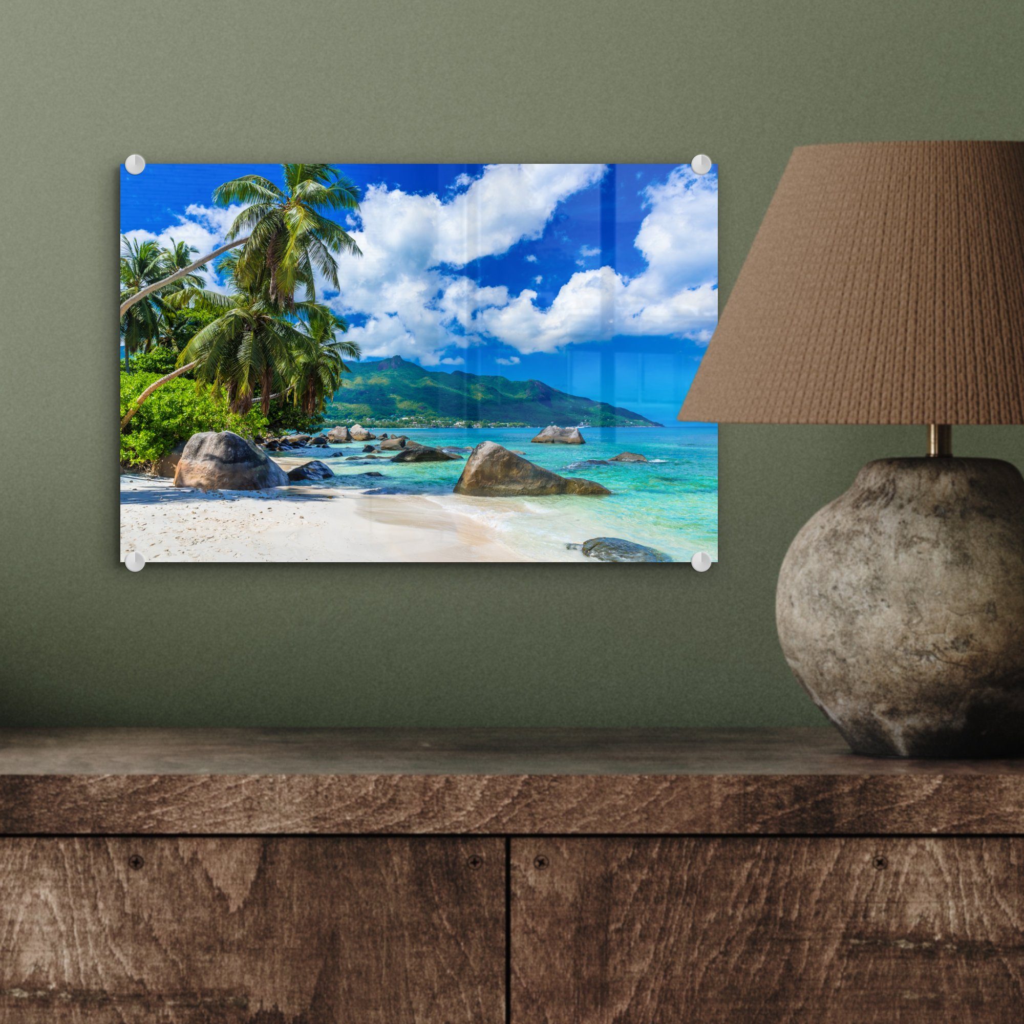 Glas Glasbilder - (1 auf - Foto MuchoWow Tropisch, St), Glas Acrylglasbild Bilder - Wanddekoration auf Meer - Wandbild Strand -