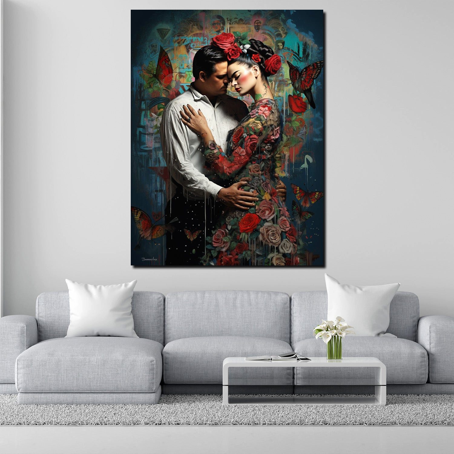 Artedinoi Leinwandbild Lady Frida verliebt Leinwandbild Wandbild Kunstdruck XXL Deko