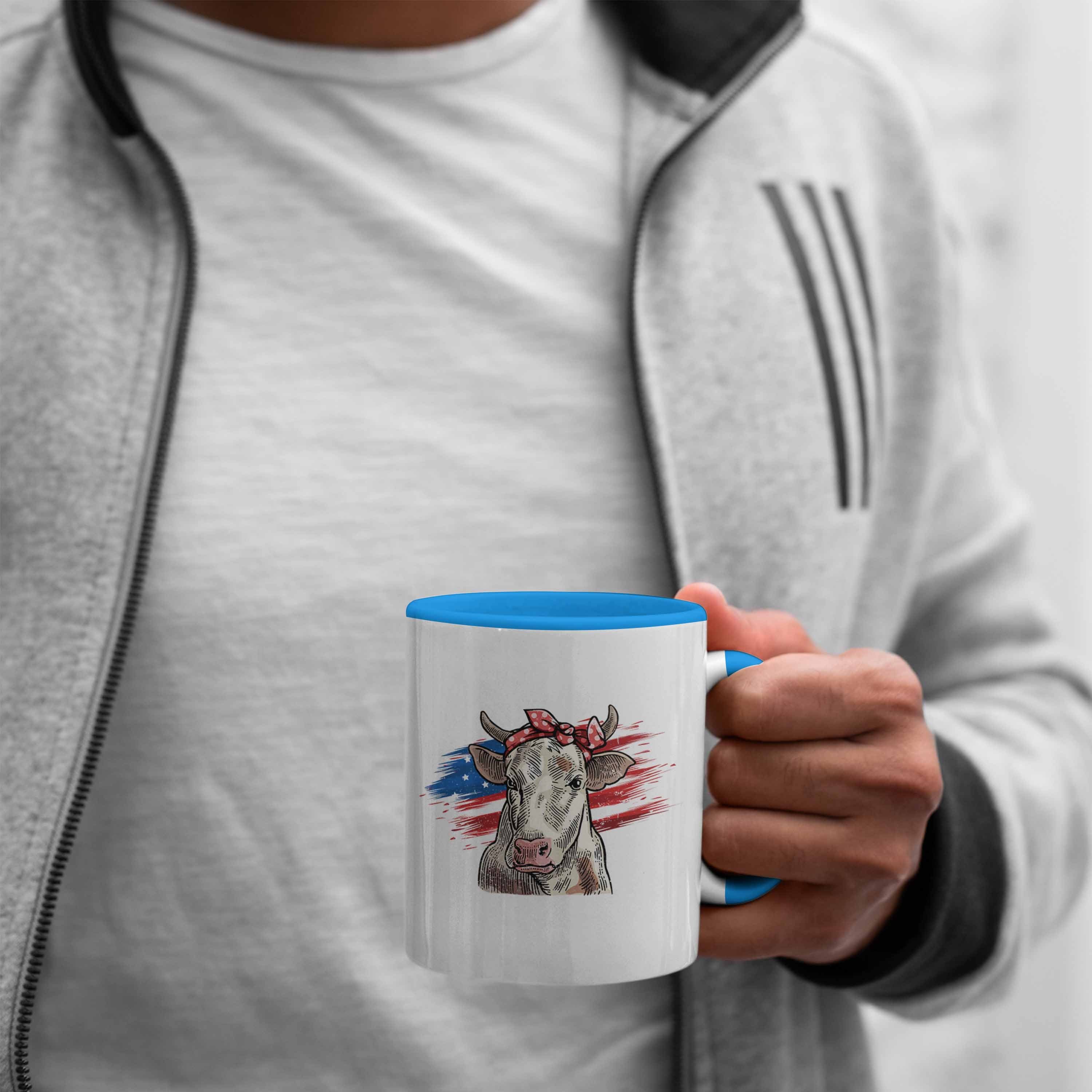 Kuh Trendation - Frauen Blau Geschenk Geschenkidee Amerikanische Landwirt Geburtstag Trendation Tasse Bauern Tasse für