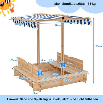 COSTWAY Sandkasten Sandkiste, Sandbox, aus Holz, mit verstellbarem Dach