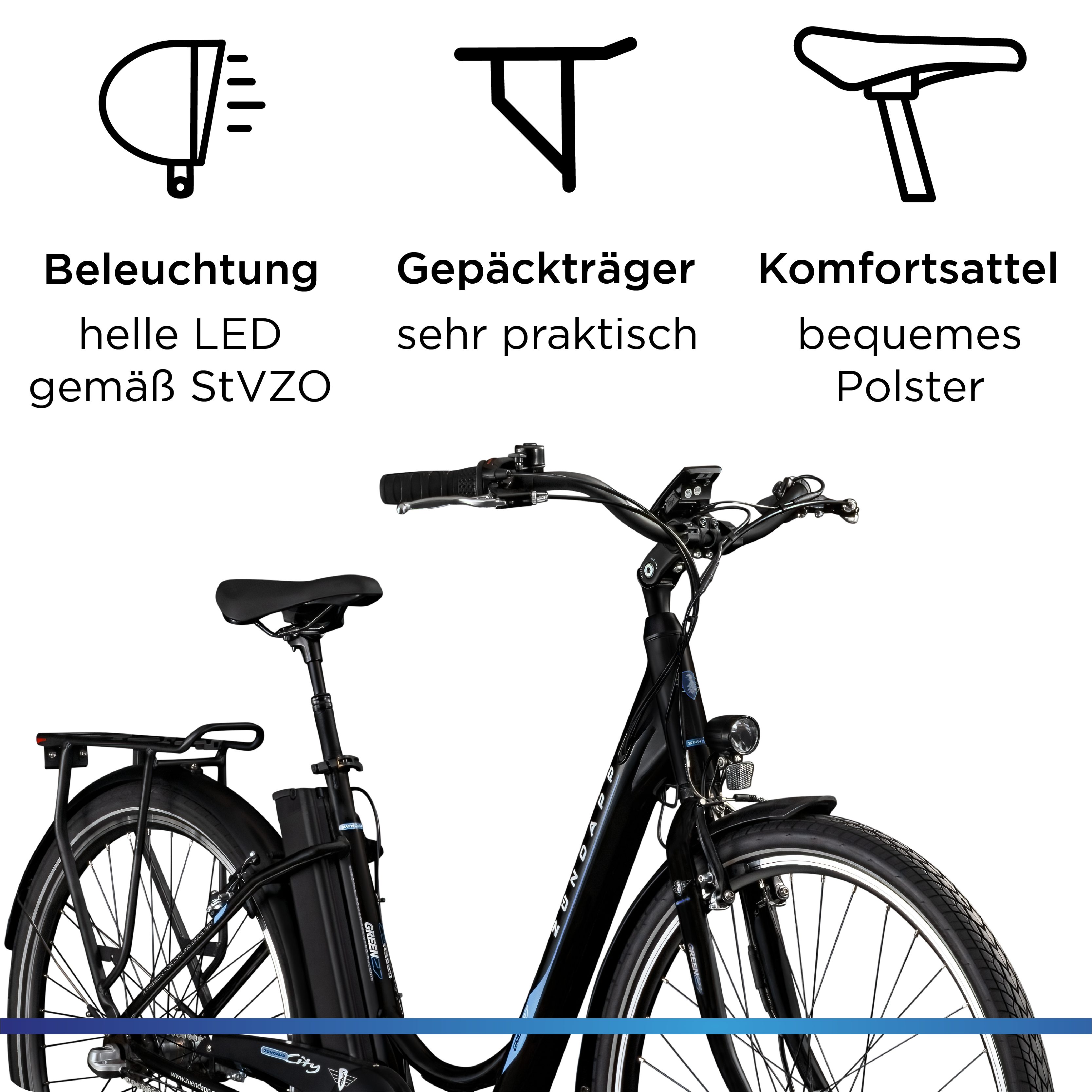 Zündapp E-Bike Cityrad Green 2.7, 3 Gang Shimano Nexus Schaltwerk, Nabenschaltung, Frontmotor, 531,6 Wh, Pedelec, Elektrofahrrad für Damen u. Herren – Bild 4 von 5