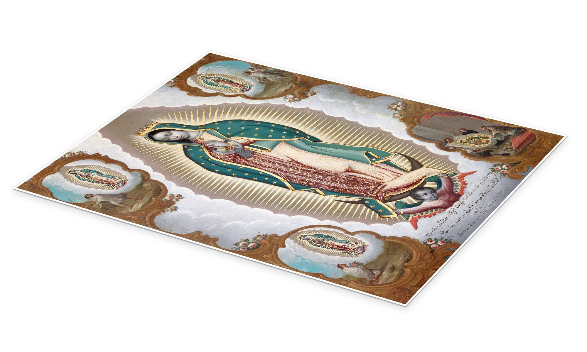 Posterlounge Wandbild Jungfrau von Guadalupe mit den vier Erscheinungen, Nicolas Enriquez, erhältlich als Poster, Leinwandbild, Wandsticker oder Acrylglasbild