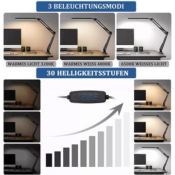GOOLOO Schreibtischlampe LED Schreibtischlampe Augenschutz Schreibtischlampe Tischlampe Dimmbar, Hochwertiges Aluminium, (Warmes Licht, warmweißes Licht und kühles Licht), 3 Farbmodi (3200K-6500K) und 10 Helligkeitsstufen