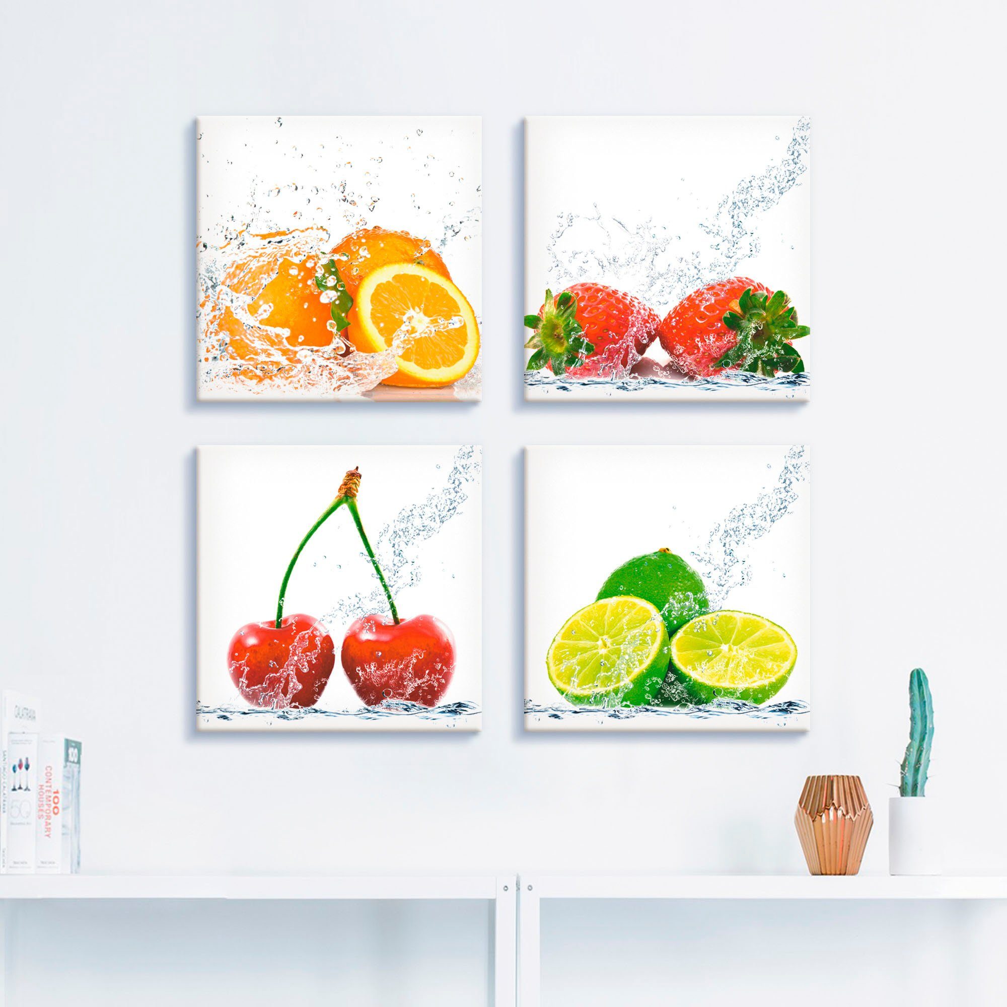 Set, Lebensmittel (4 Spritzwasser, Früchte mit Größen St), Artland Leinwandbild 4er verschiedene